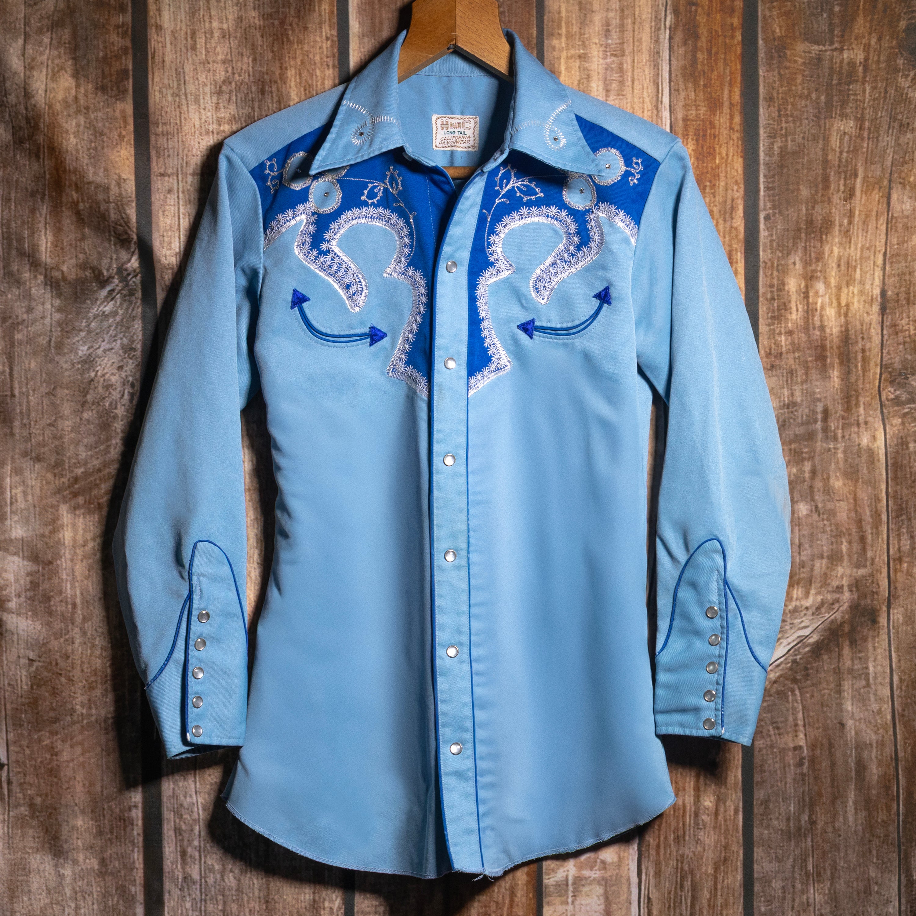 Vintage H Bar C California Ranchwear Blue Embroidered Western Shirt L/12
