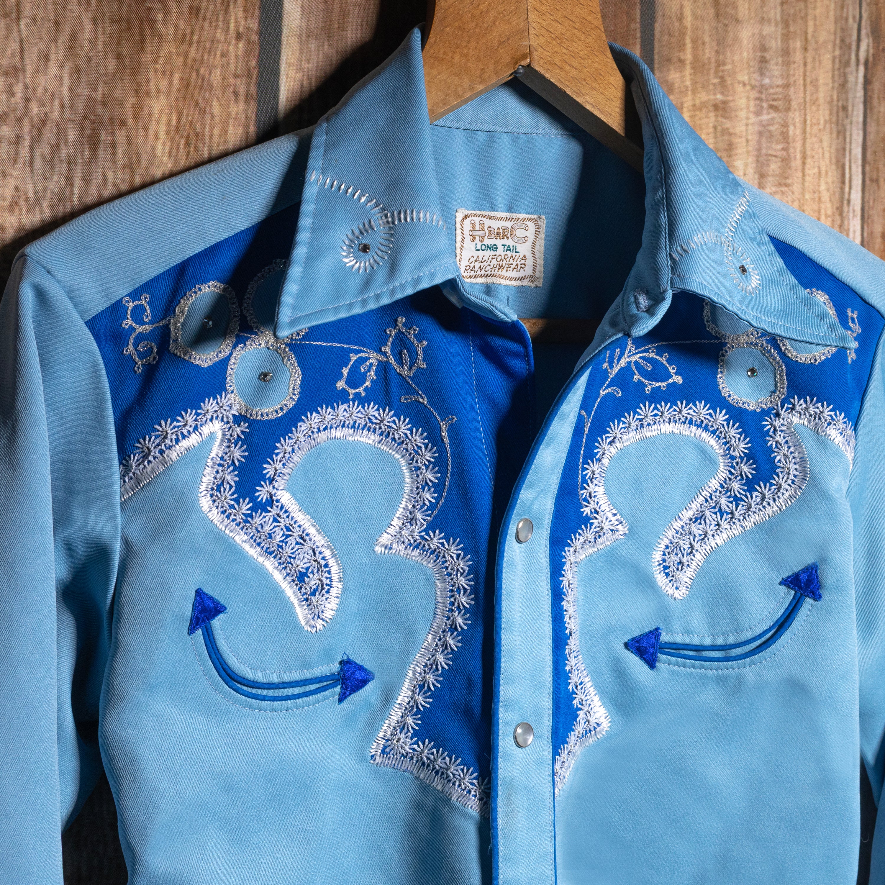 Vintage H Bar C California Ranchwear Blue Embroidered Western Shirt L/12