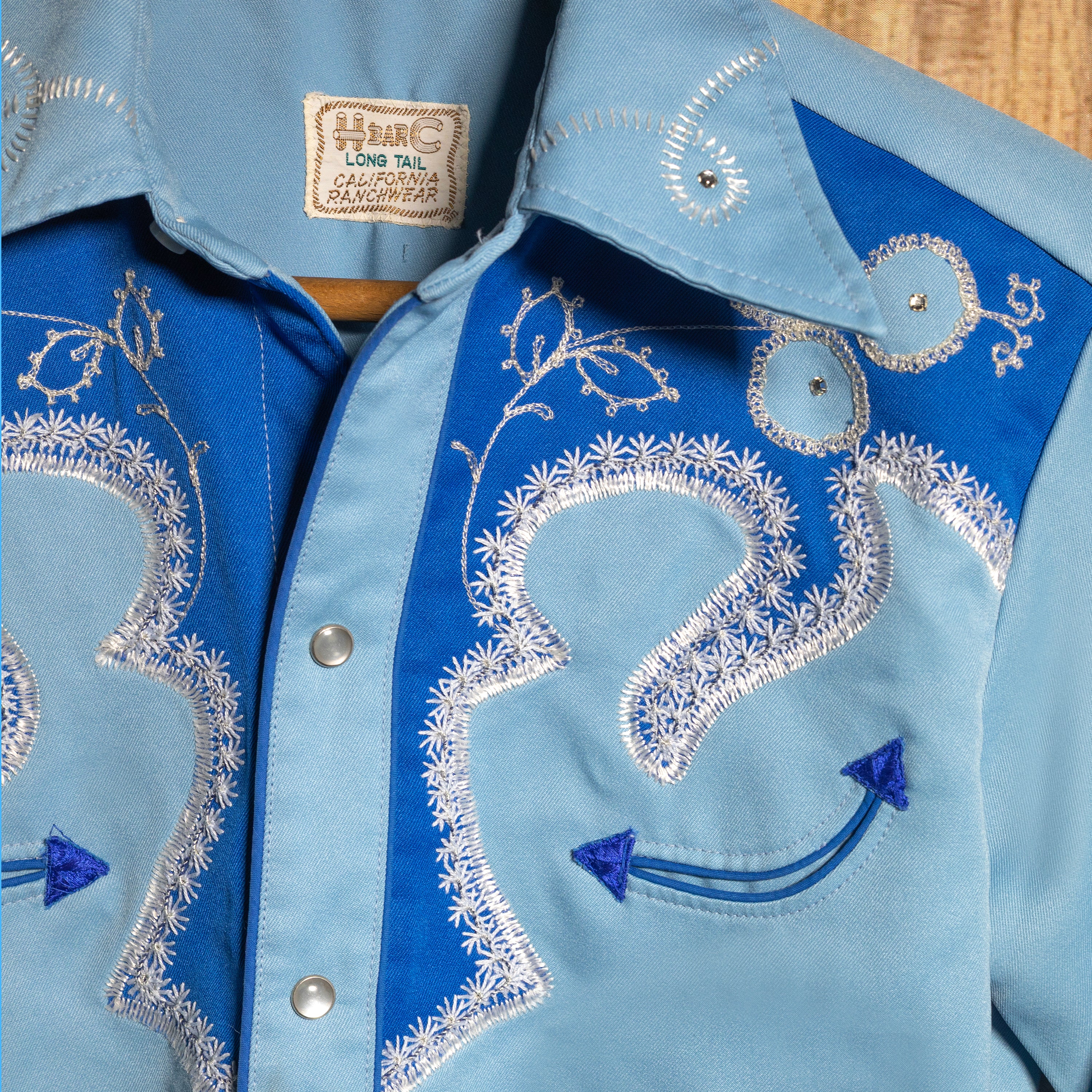Vintage H Bar C California Ranchwear Blue Embroidered Western Shirt L/12