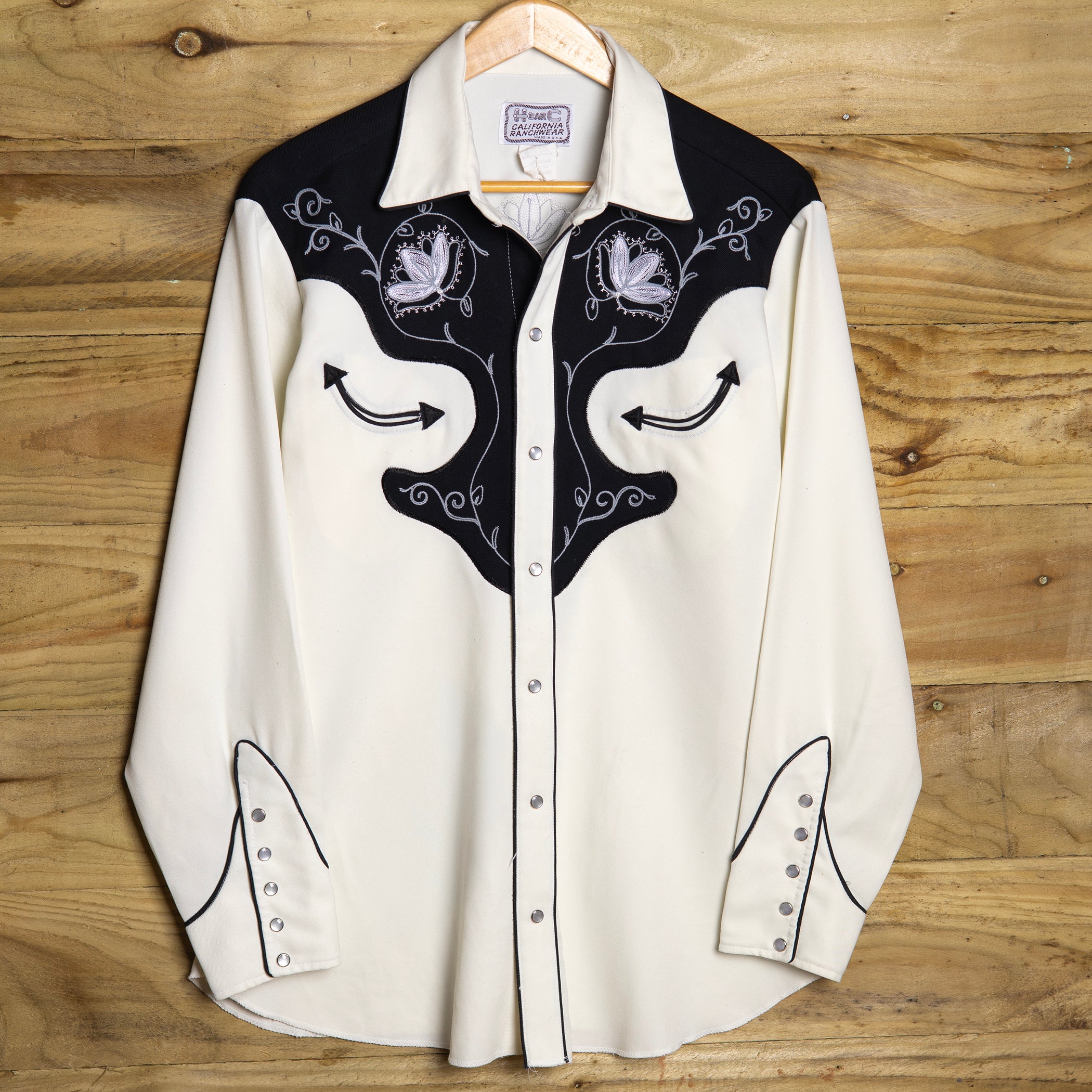 Vintage H Bar C California Ranchwear White Embroidered Western Shirt L