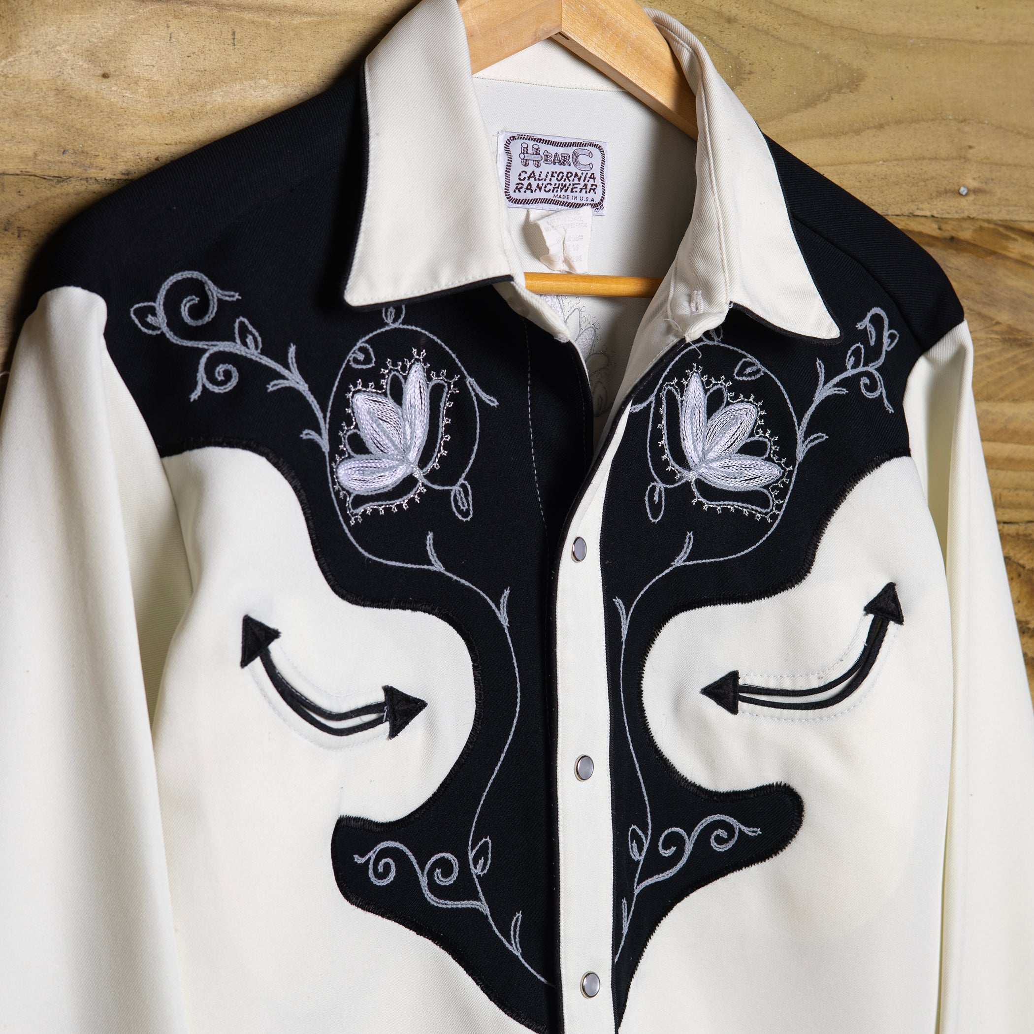 Vintage H Bar C California Ranchwear White Embroidered Western Shirt L