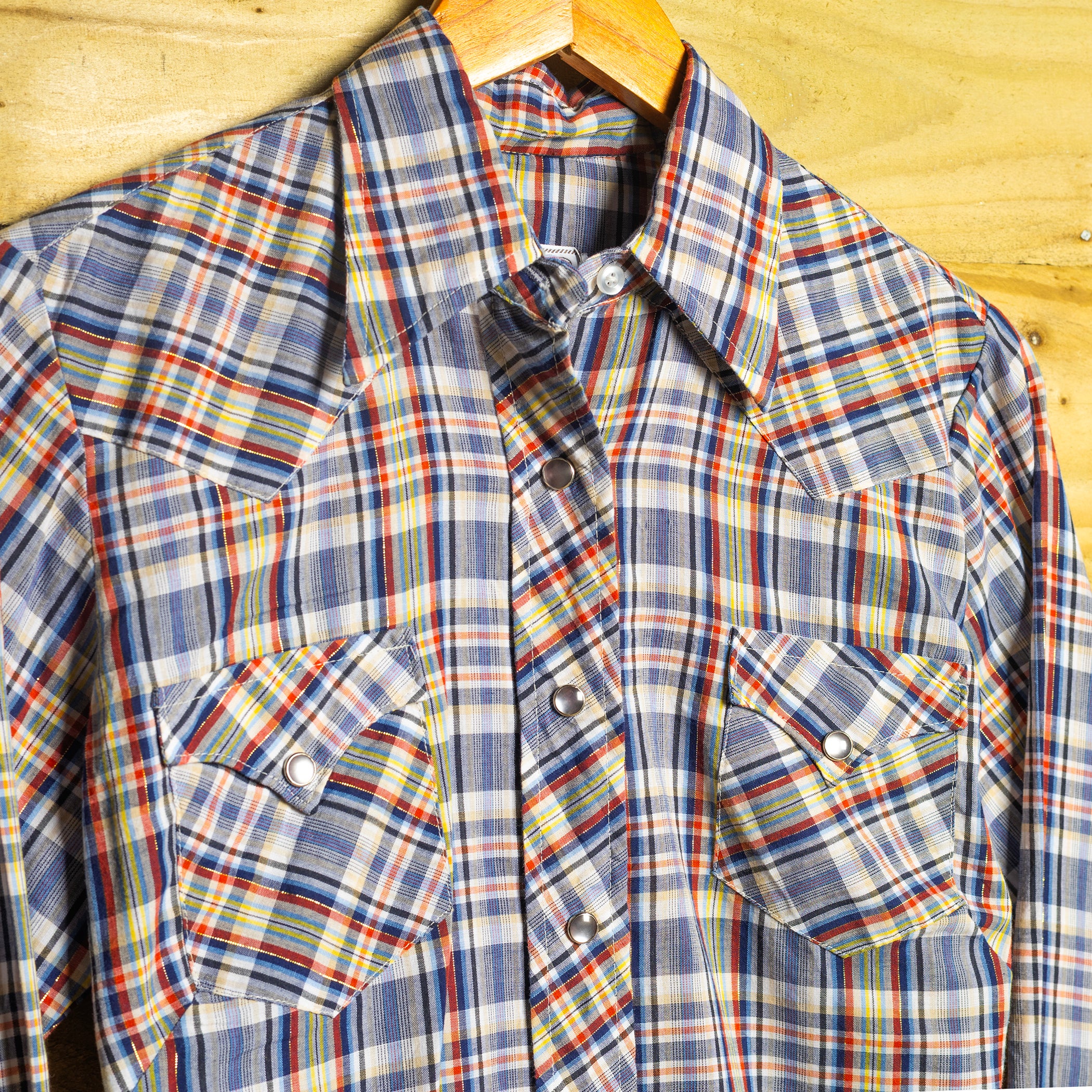 Vintage H Bar C Western Shirt – Blue & Red Check, Pearl Snaps, Size 10