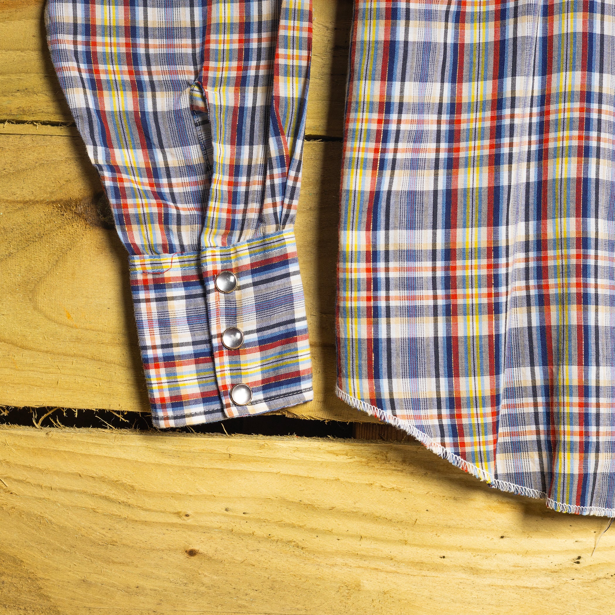 Vintage H Bar C Western Shirt – Blue & Red Check, Pearl Snaps, Size 10