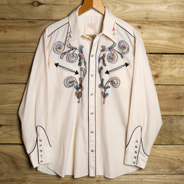 Vintage 1960s H Bar C Embroidered Western Shirt Pearl Snaps