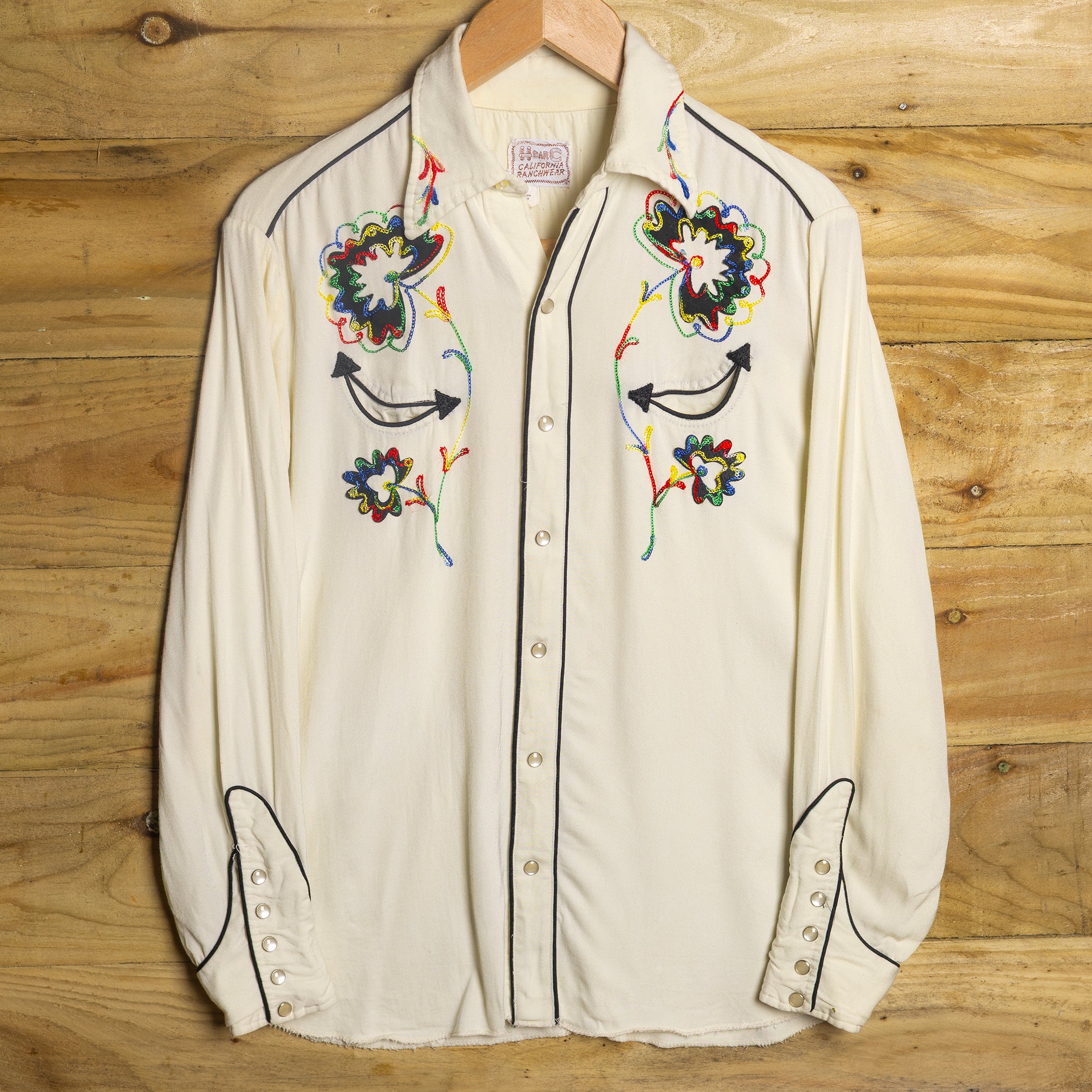 1950s/ 60s Vintage H Bar C California Ranchwear Embroidered Cream Shirt M