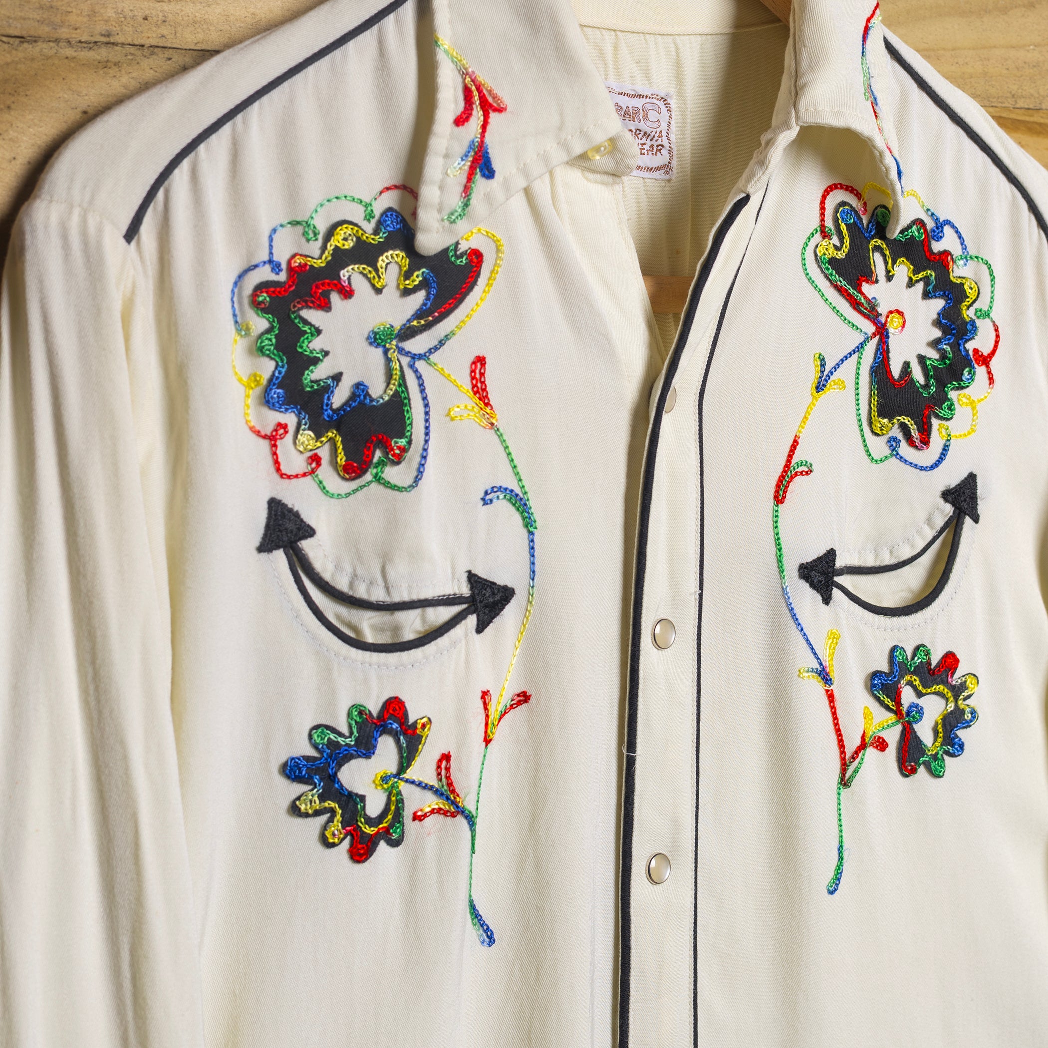 1950s/ 60s Vintage H Bar C California Ranchwear Embroidered Cream Shirt M