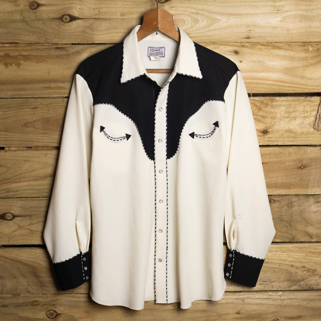H Bar C California Ranchwear Vintage White & Black Pearl Snap Western Shirt — Size XL