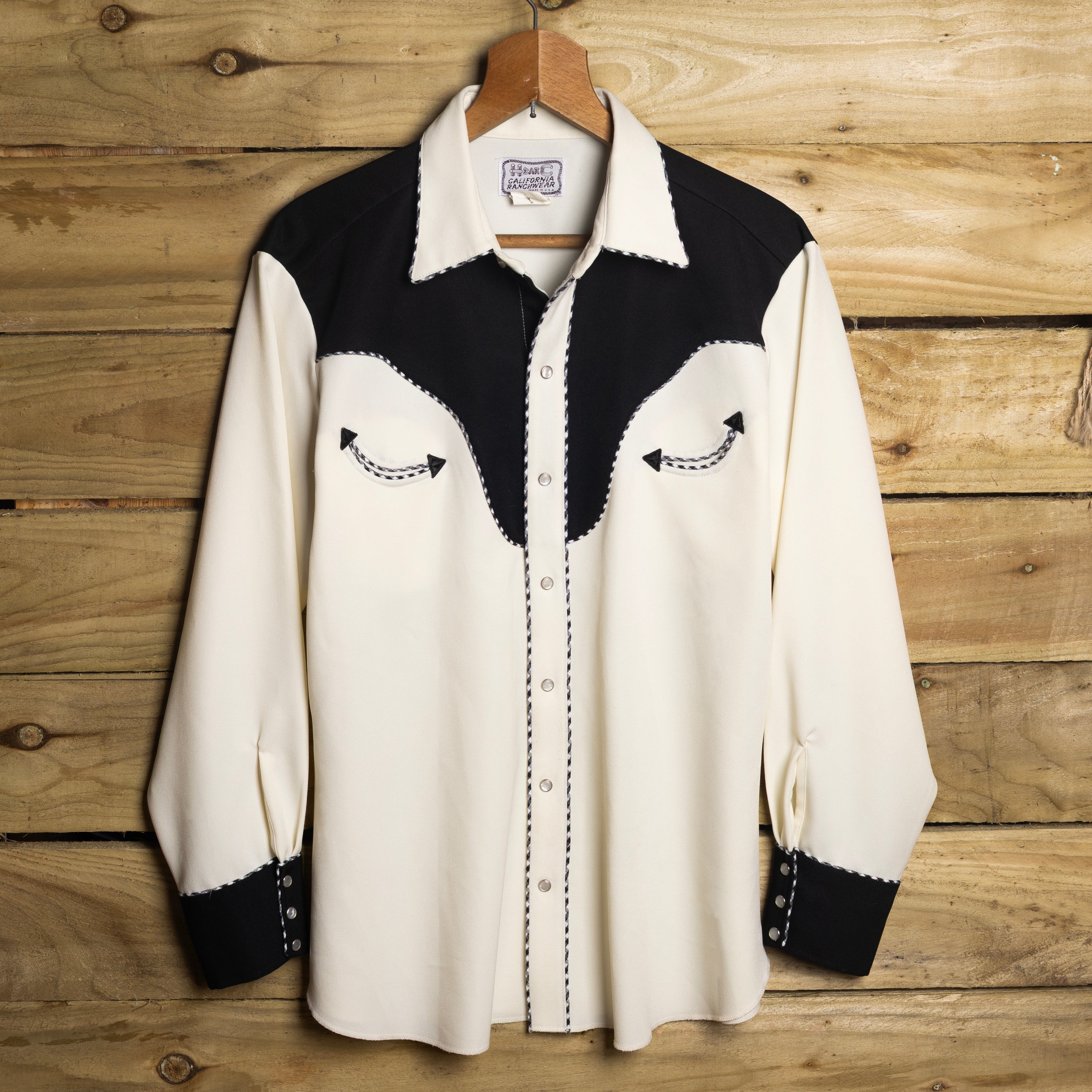 H Bar C California Ranchwear Vintage White & Black Pearl Snap Western Shirt — Size XL