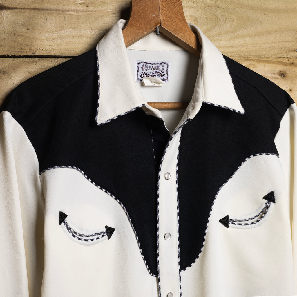 H Bar C California Ranchwear Vintage White & Black Pearl Snap Western Shirt — Size XL
