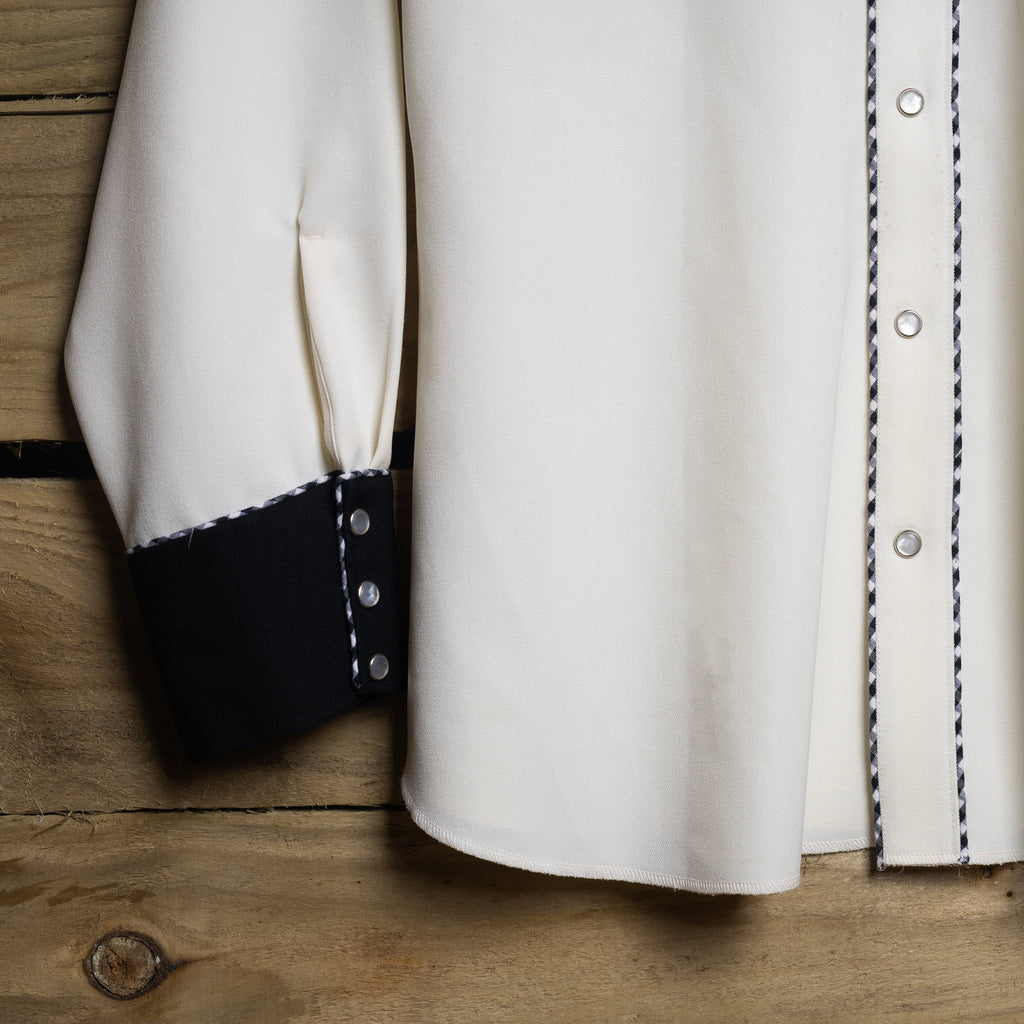 H Bar C California Ranchwear Vintage White & Black Pearl Snap Western Shirt — Size XL