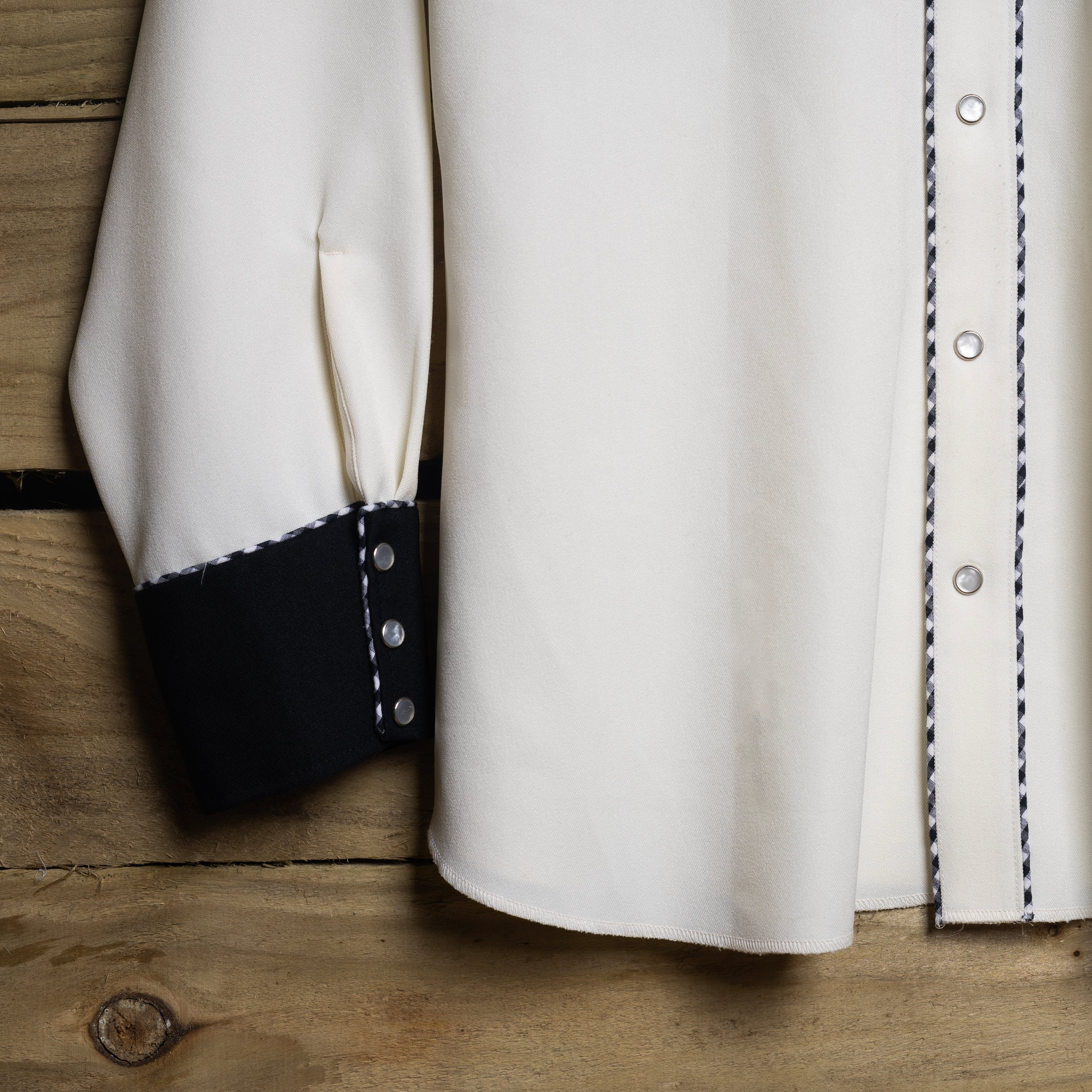 H Bar C California Ranchwear Vintage White & Black Pearl Snap Western Shirt — Size XL