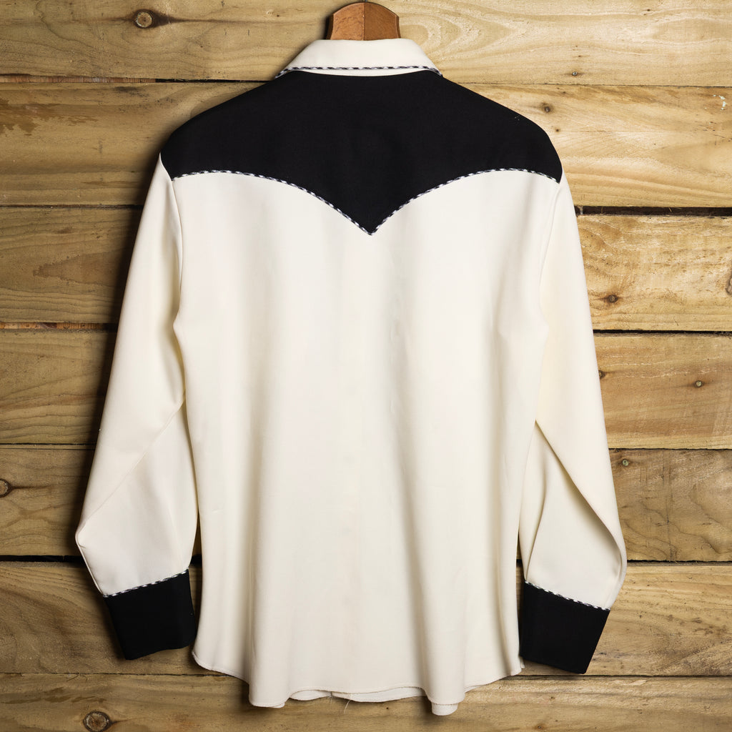 H Bar C California Ranchwear Vintage White & Black Pearl Snap Western Shirt — Size XL