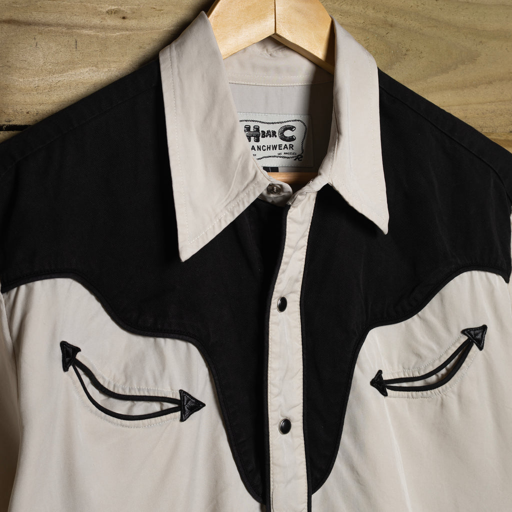 H Bar C California Ranchwear Ivory & Black Tensel Western Shirt with Pearl Snaps, Size L