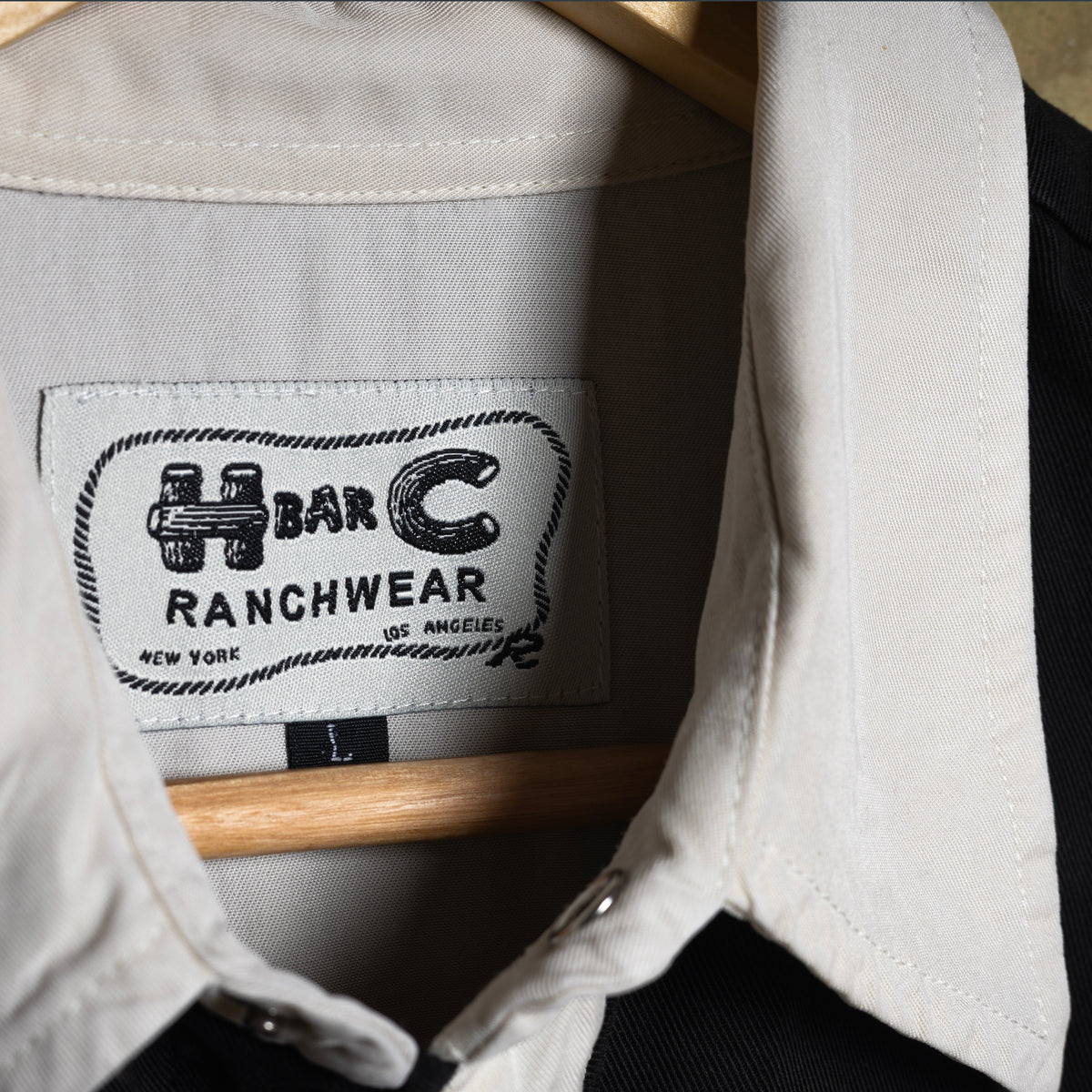 H Bar C California Ranchwear Ivory & Black Tensel Western Shirt with Pearl Snaps, Size L