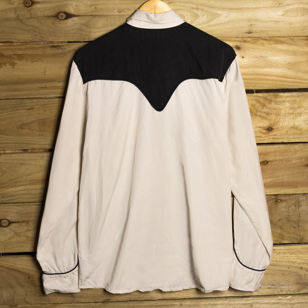 H Bar C California Ranchwear Ivory & Black Tensel Western Shirt with Pearl Snaps, Size L
