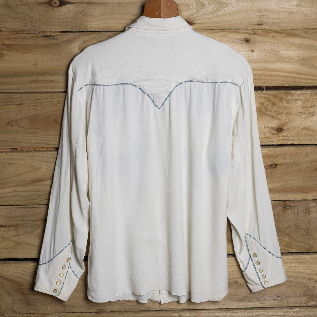 Vintage H Bar C White Embroidered Pearl Snap Western Shirt – XL