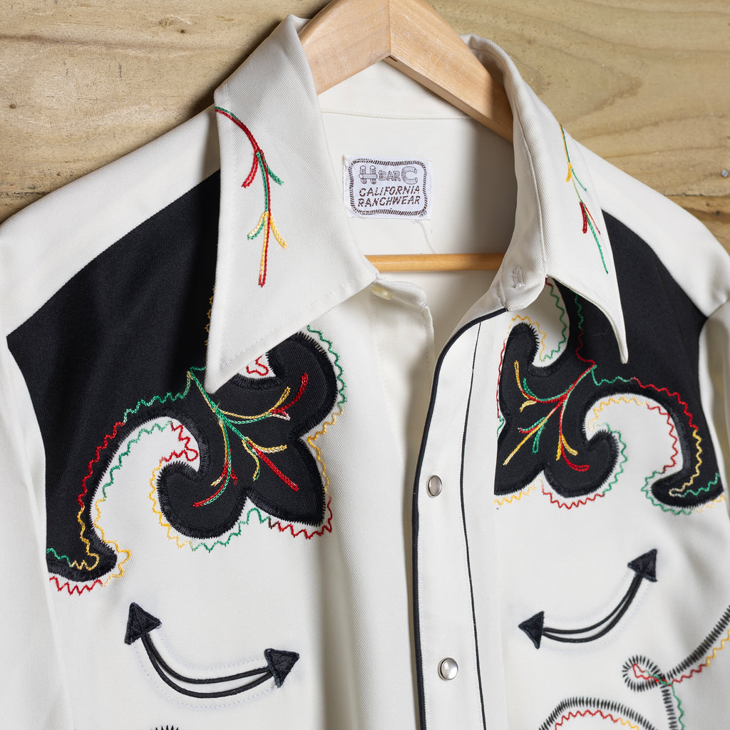 1970s Vintage H Bar C Embroidered Cream Western Shirt L