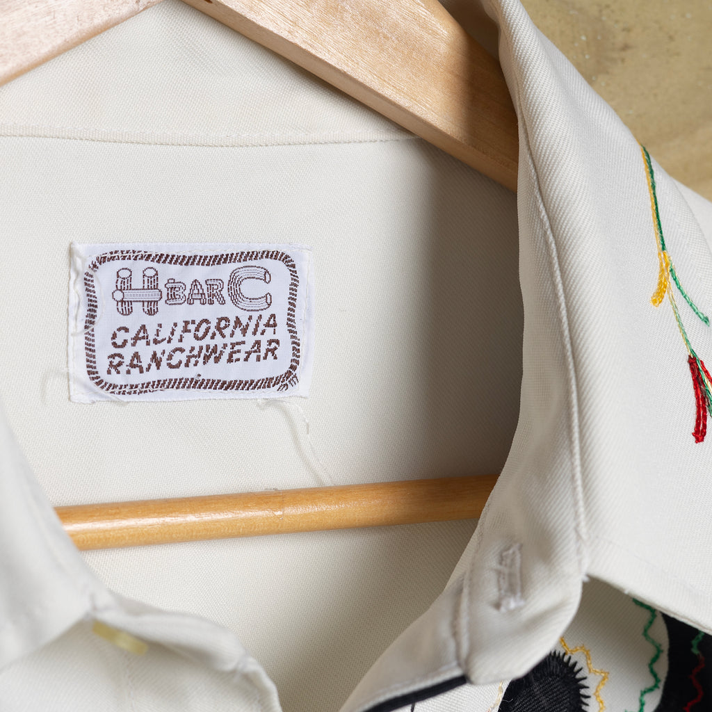 1970s Vintage H Bar C Embroidered Cream Western Shirt L
