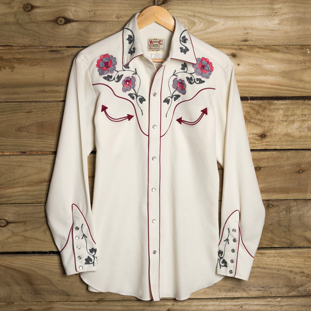 H Bar C Cream Longtail Pearl Snap Western Shirt – S–M