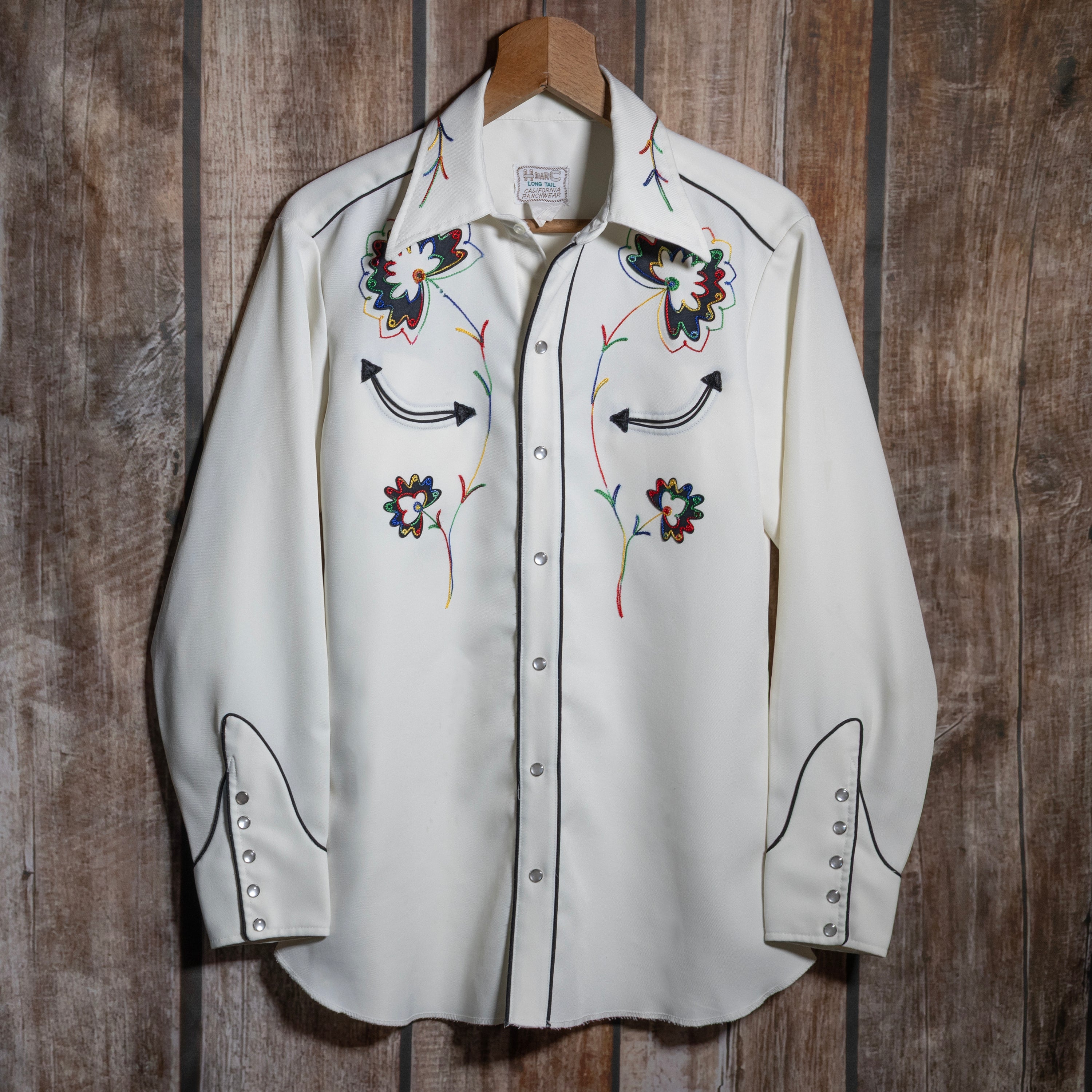 Vintage H Bar C California Ranchwear White Embroidered Western Shirt L