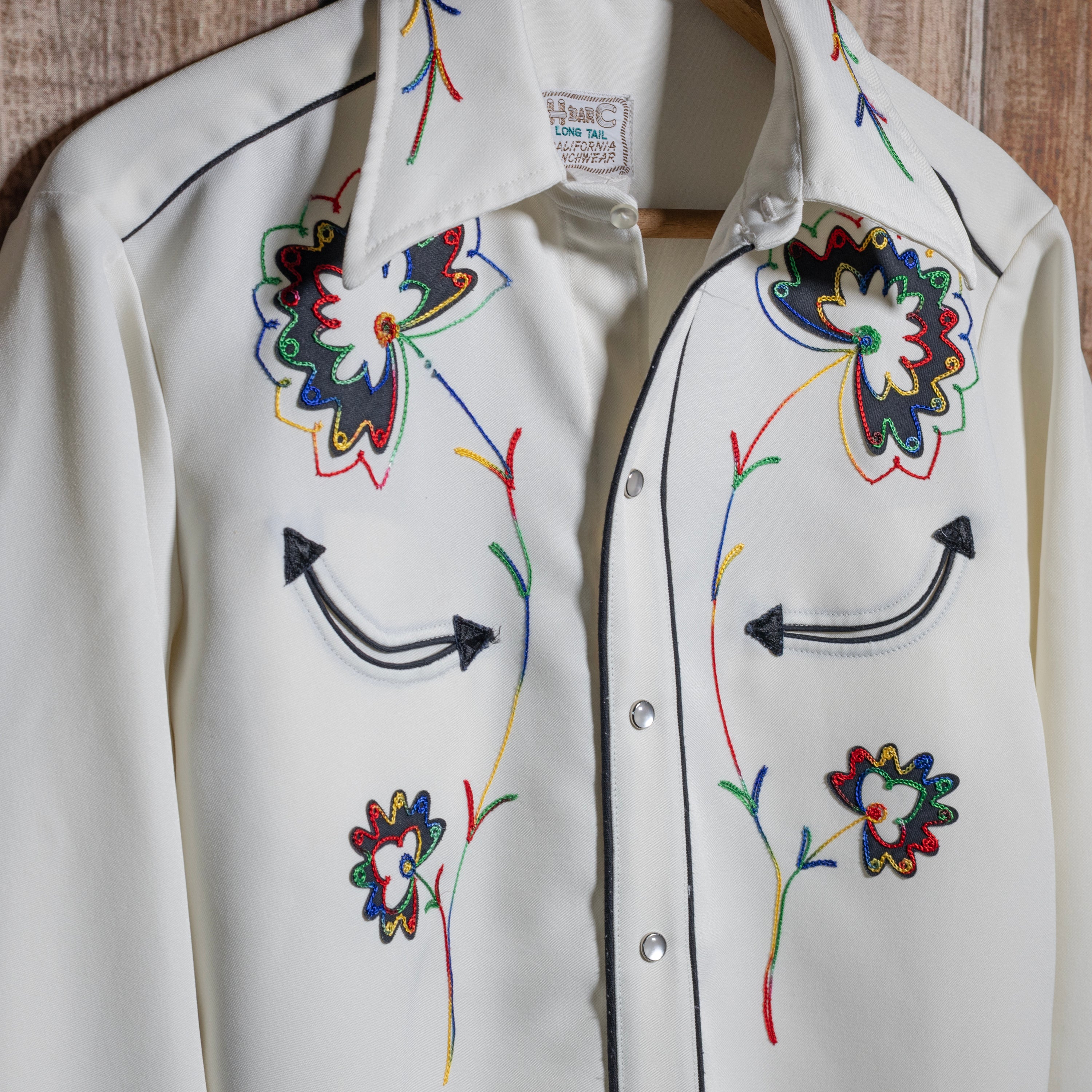 Vintage H Bar C California Ranchwear White Embroidered Western Shirt L