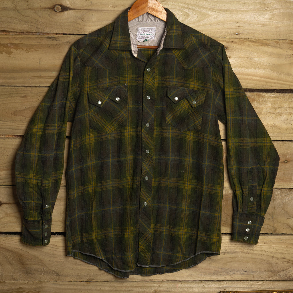 1960s Vintage H Bar C California Ranchwear Plaid Pearl Snap Longtail Shirt – Size L