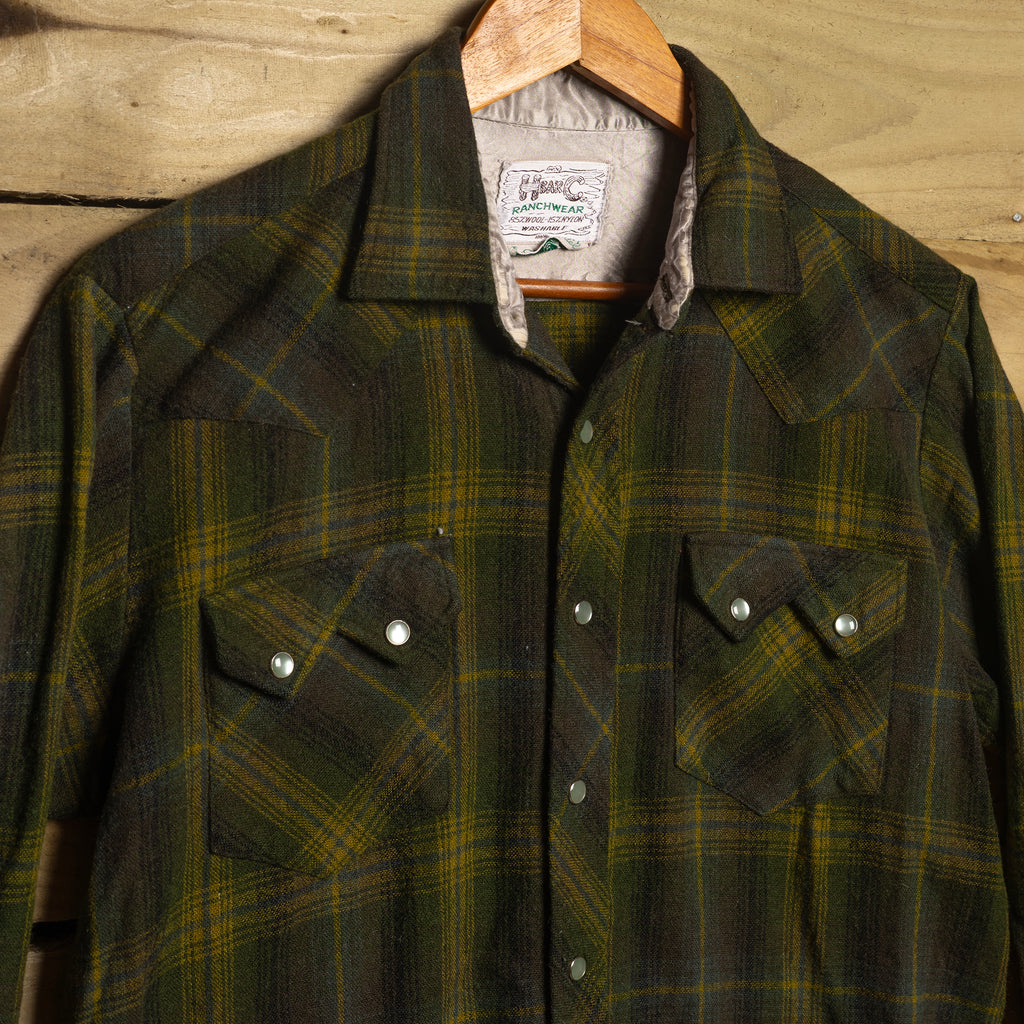 1960s Vintage H Bar C California Ranchwear Plaid Pearl Snap Longtail Shirt – Size L