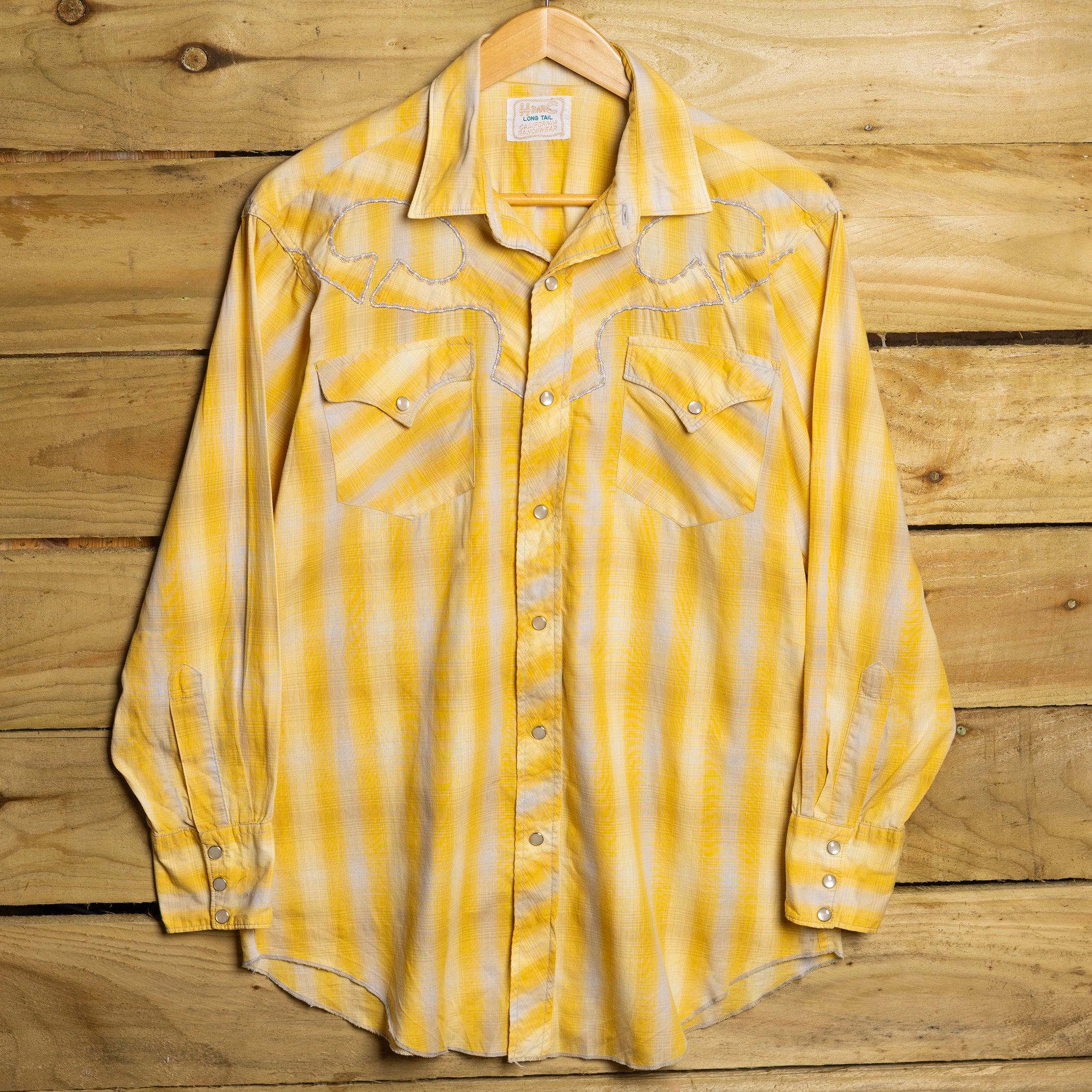 H Bar C California Ranchwear Yellow Western Shirt – Pearl Snaps, Sawtooth Pockets – Size M