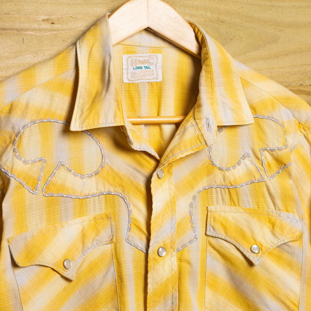 H Bar C California Ranchwear Yellow Western Shirt – Pearl Snaps, Sawtooth Pockets – Size M