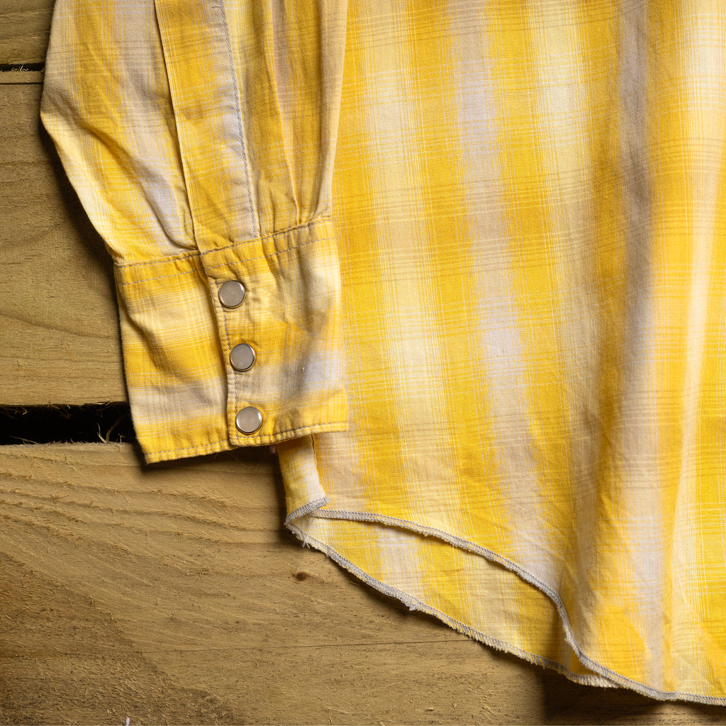 H Bar C California Ranchwear Yellow Western Shirt – Pearl Snaps, Sawtooth Pockets – Size M