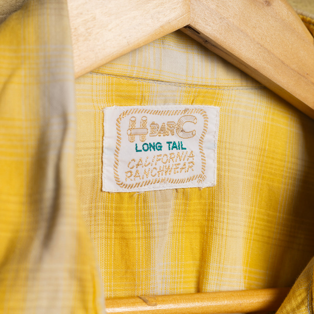 H Bar C California Ranchwear Yellow Western Shirt – Pearl Snaps, Sawtooth Pockets – Size M
