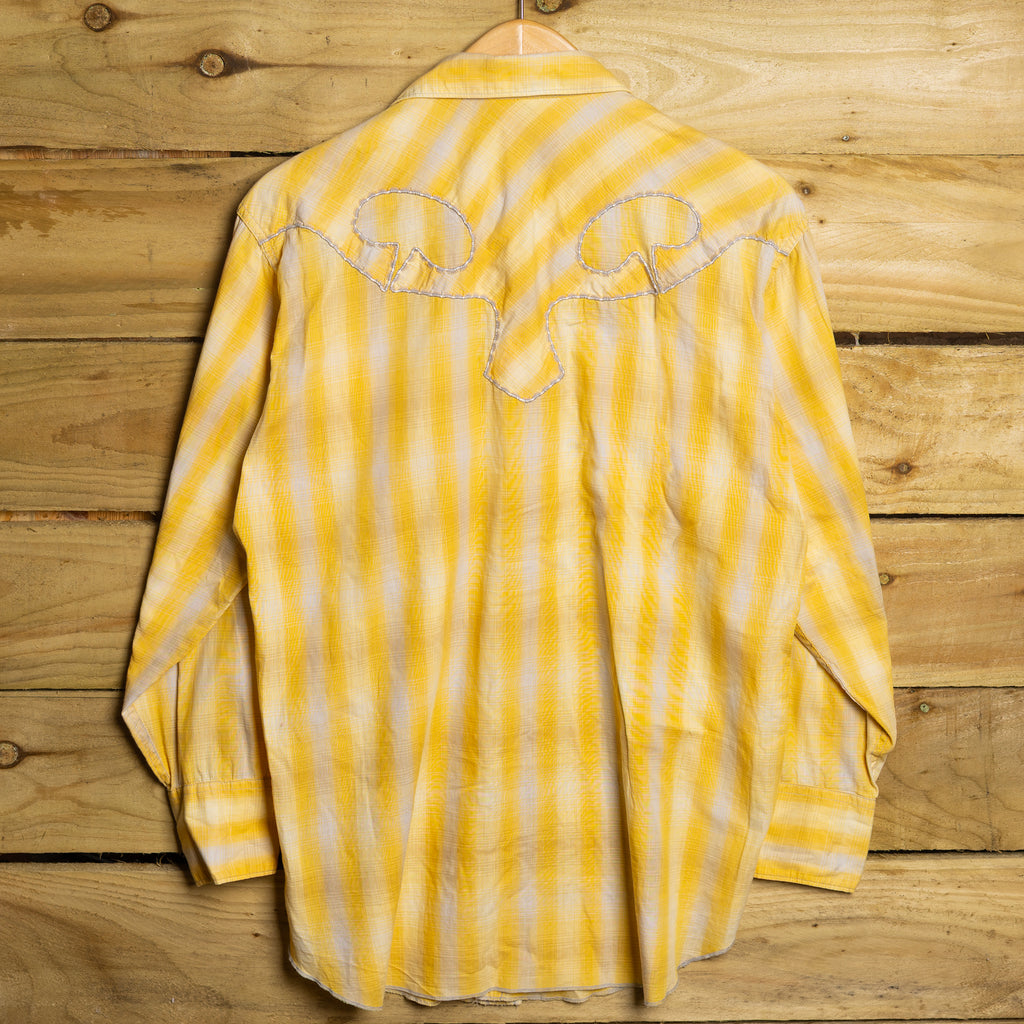 H Bar C California Ranchwear Yellow Western Shirt – Pearl Snaps, Sawtooth Pockets – Size M