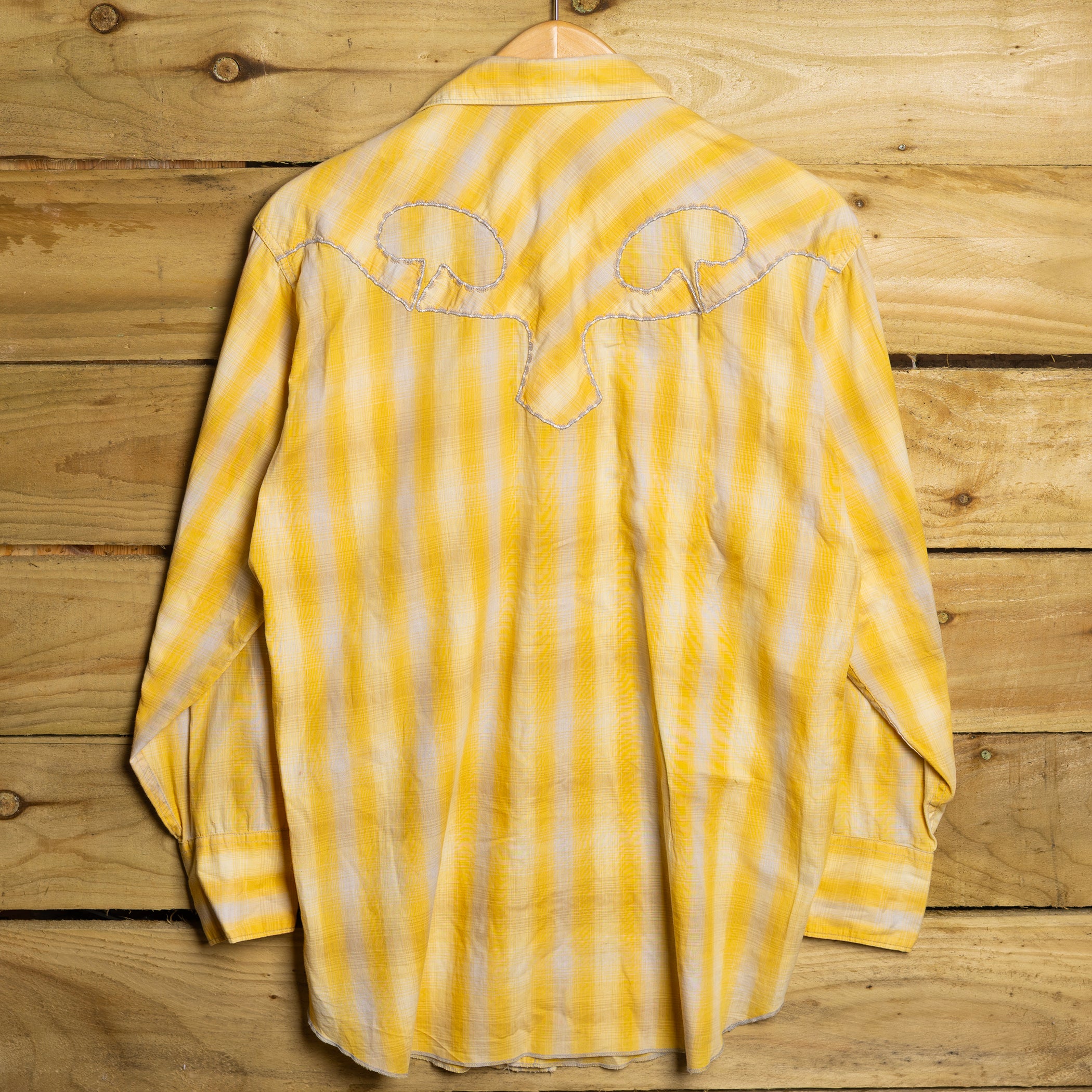 H Bar C California Ranchwear Yellow Western Shirt – Pearl Snaps, Sawtooth Pockets – Size M