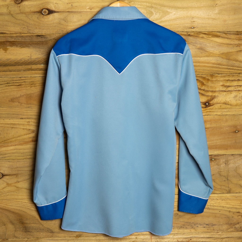 1970s H Bar C California Ranchwear Light Blue Embroidered Western Shirt - Pearl Snaps - Size M