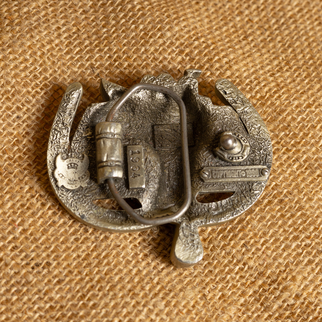Vintage Horse Saddle & Horseshoe Painted Metal Belt Buckle