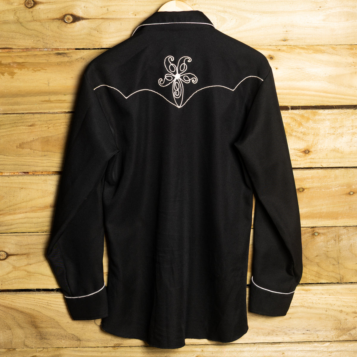 1970s H Bar C Black Floral Embroidered Western Shirt, M