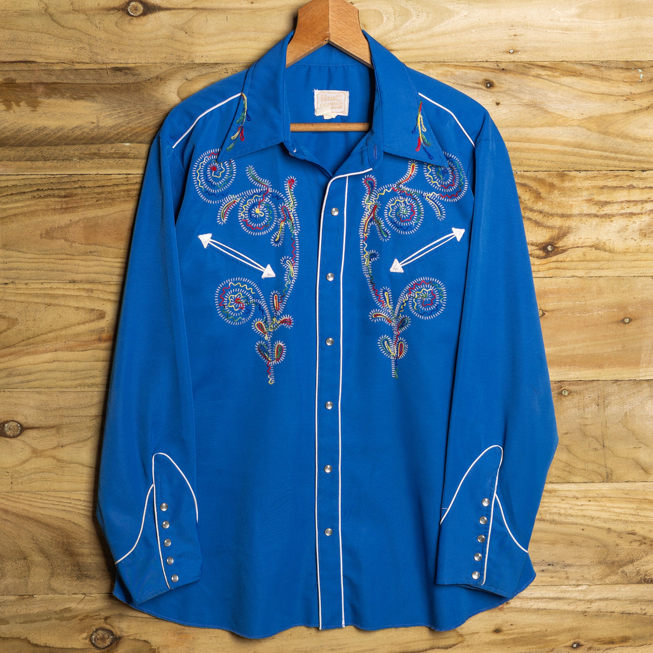 Vintage H Bar C California Ranchwear Blue Embroidered Western Shirt XL