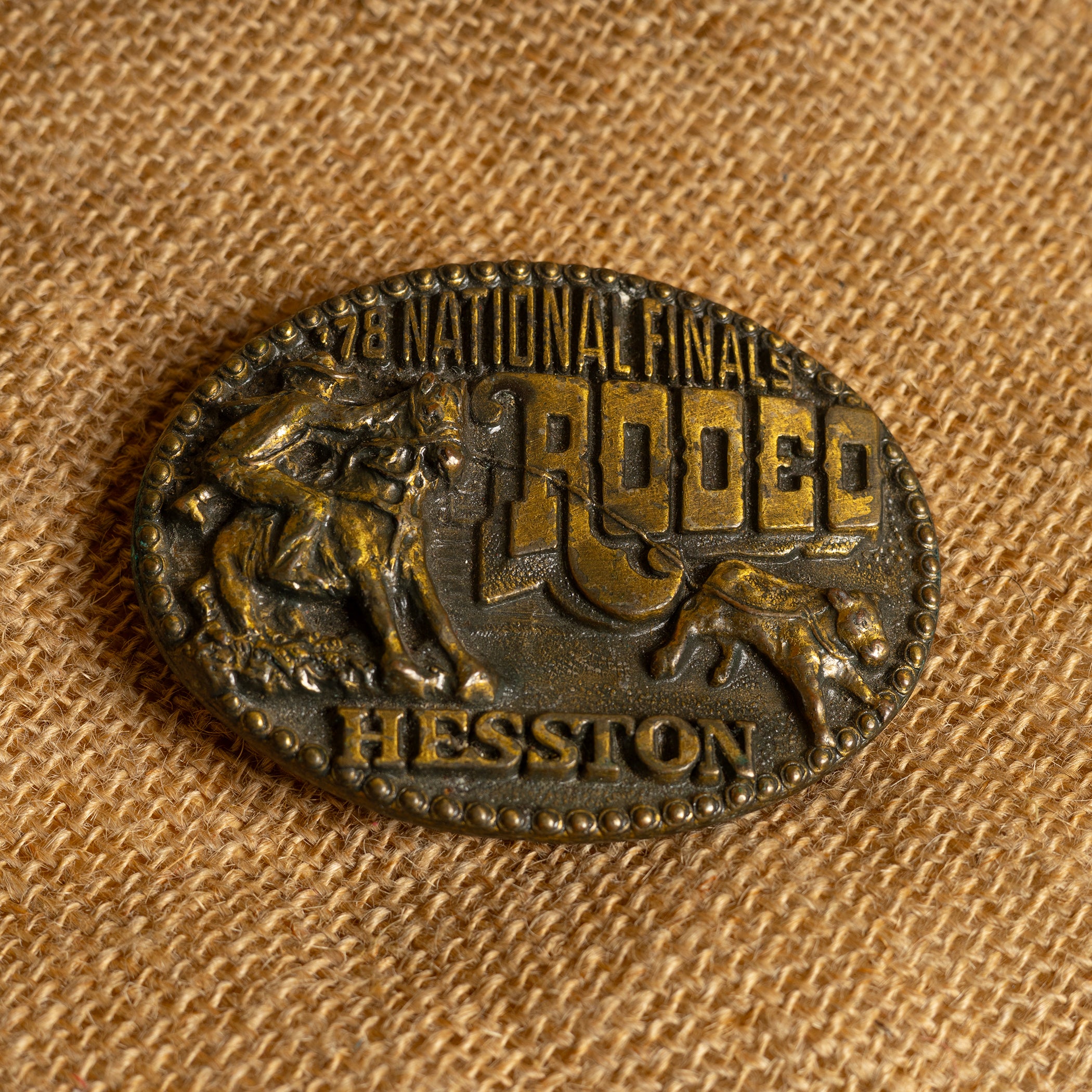 Vintage 1978 Hesston National Finals Rodeo Cowboy Metal Belt Buckle