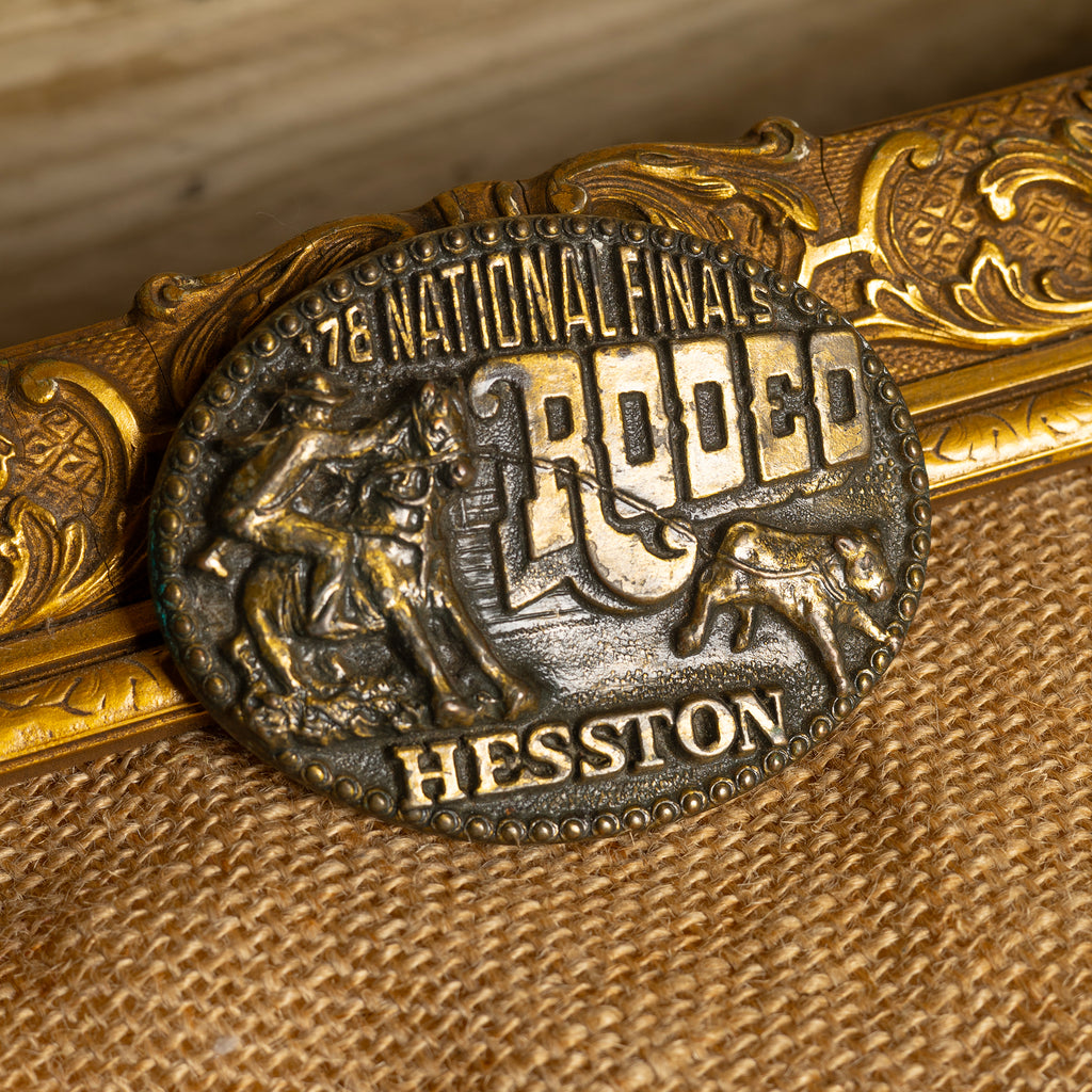 Vintage 1978 Hesston National Finals Rodeo Cowboy Metal Belt Buckle