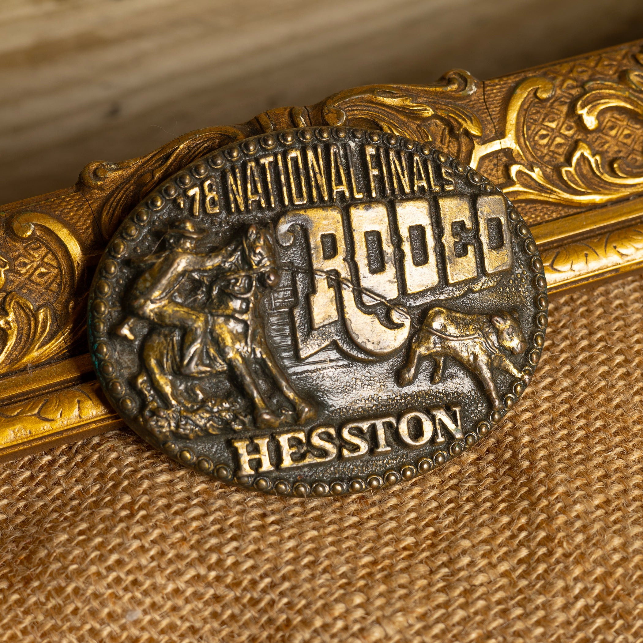 Vintage 1978 Hesston National Finals Rodeo Cowboy Metal Belt Buckle