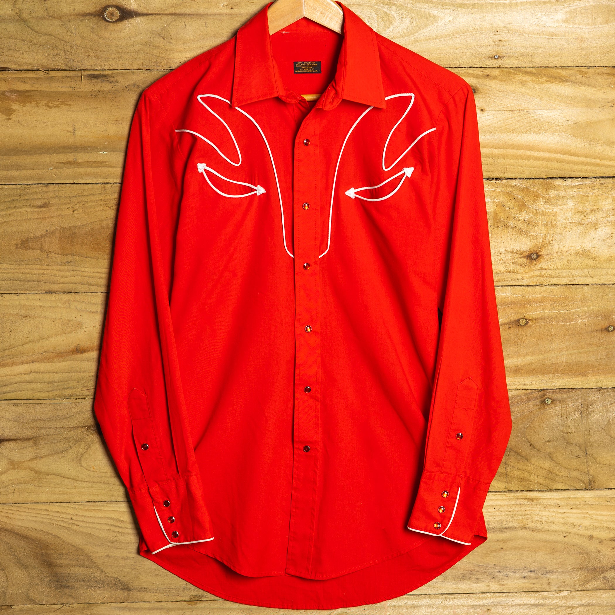 Vintage Karman Ranchwear Red Cowboy Shirt - Pearl Snaps - Size M (12-14)