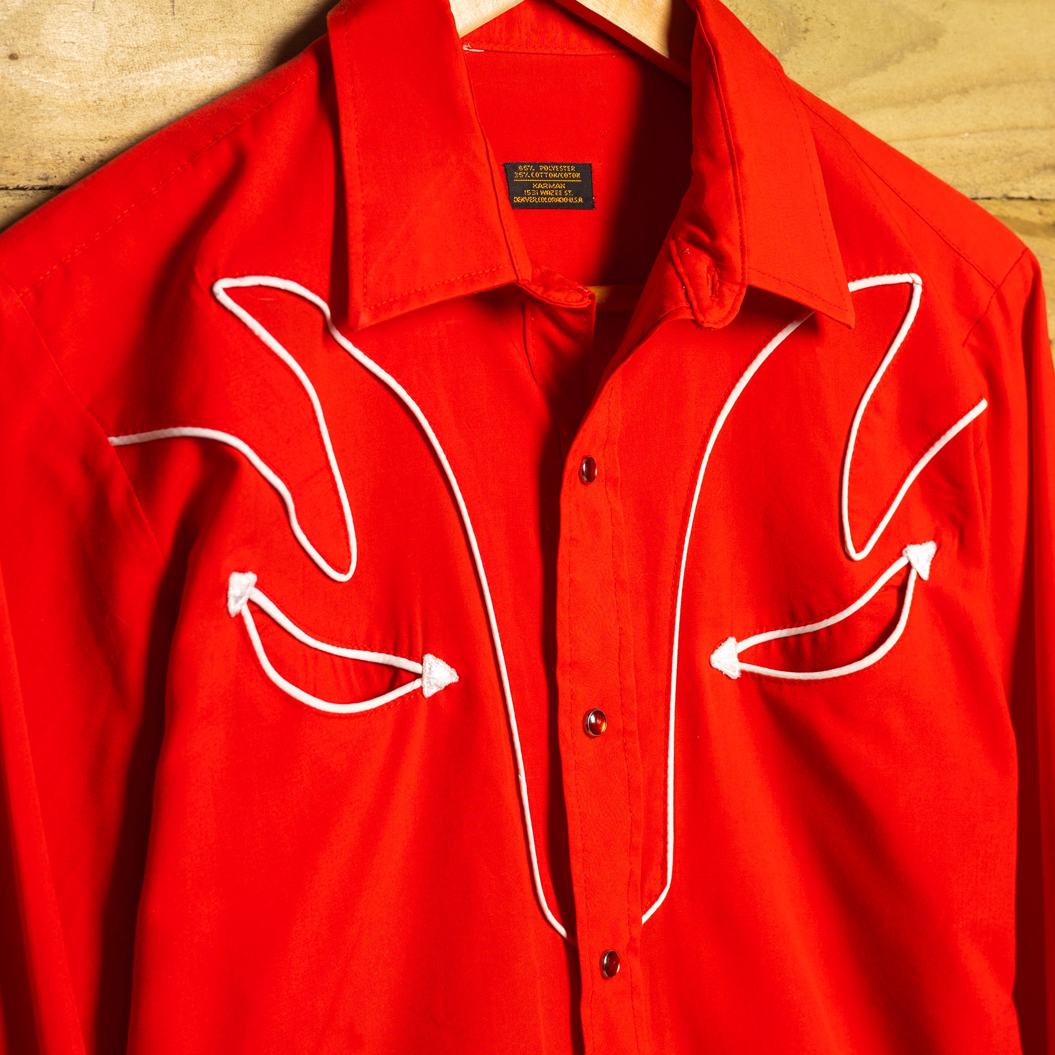 Vintage Karman Ranchwear Red Cowboy Shirt - Pearl Snaps - Size M (12-14)