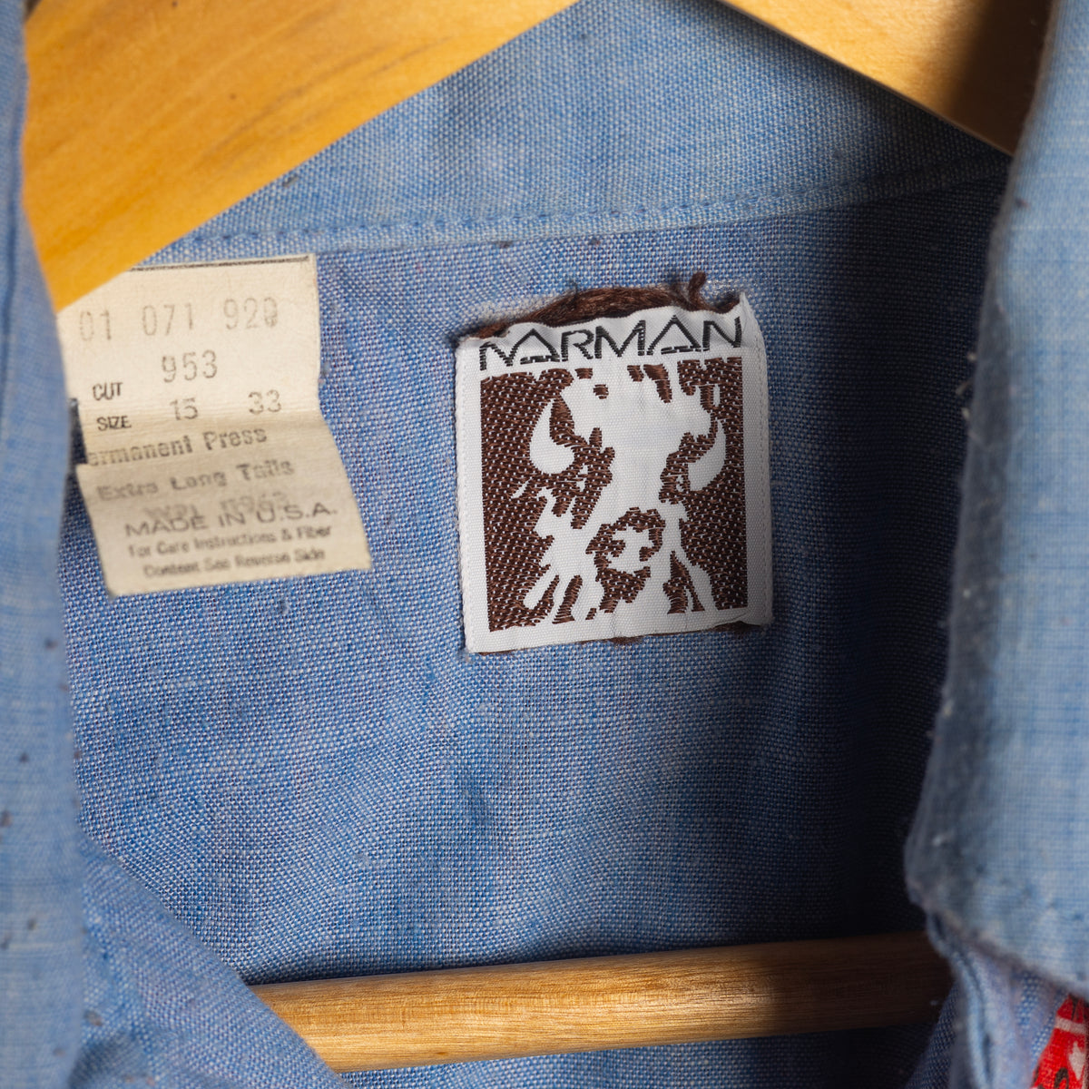 1970s Vintage Karman Blue Chambray Bandana Western Shirt, Size 15