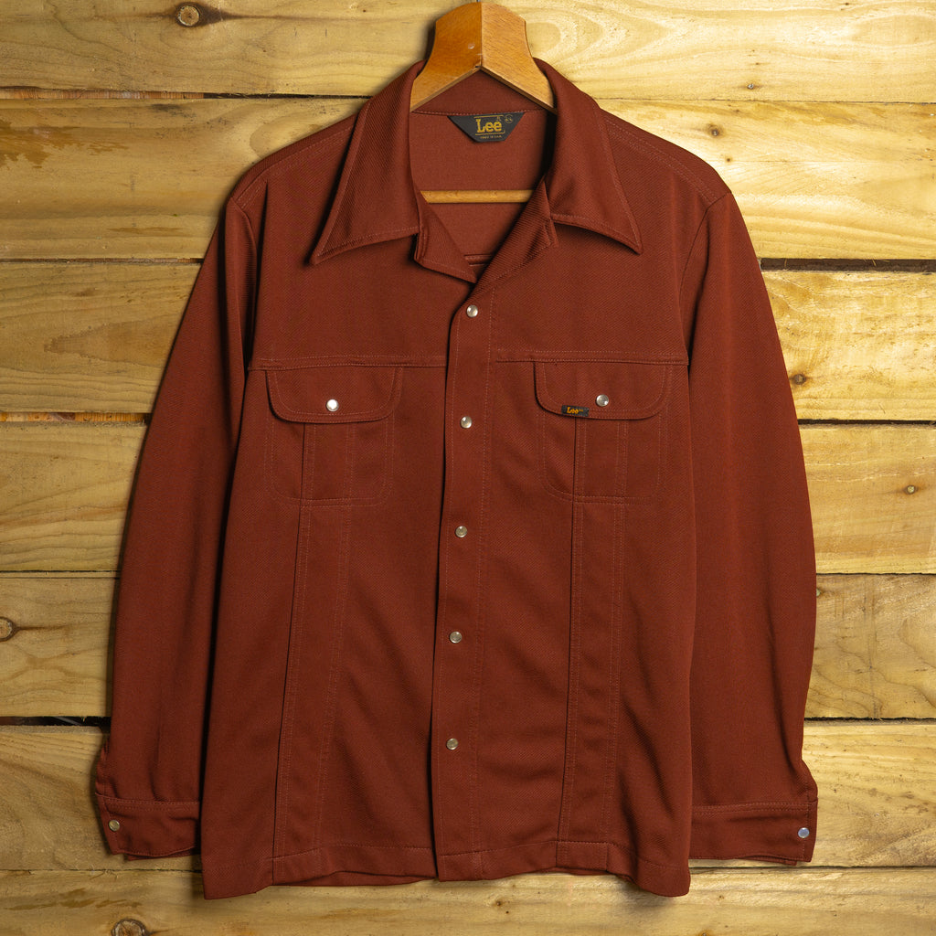 Lee Vintage 1970s Rust Brown Pearl Snap Western Shirt Jacket — Size L