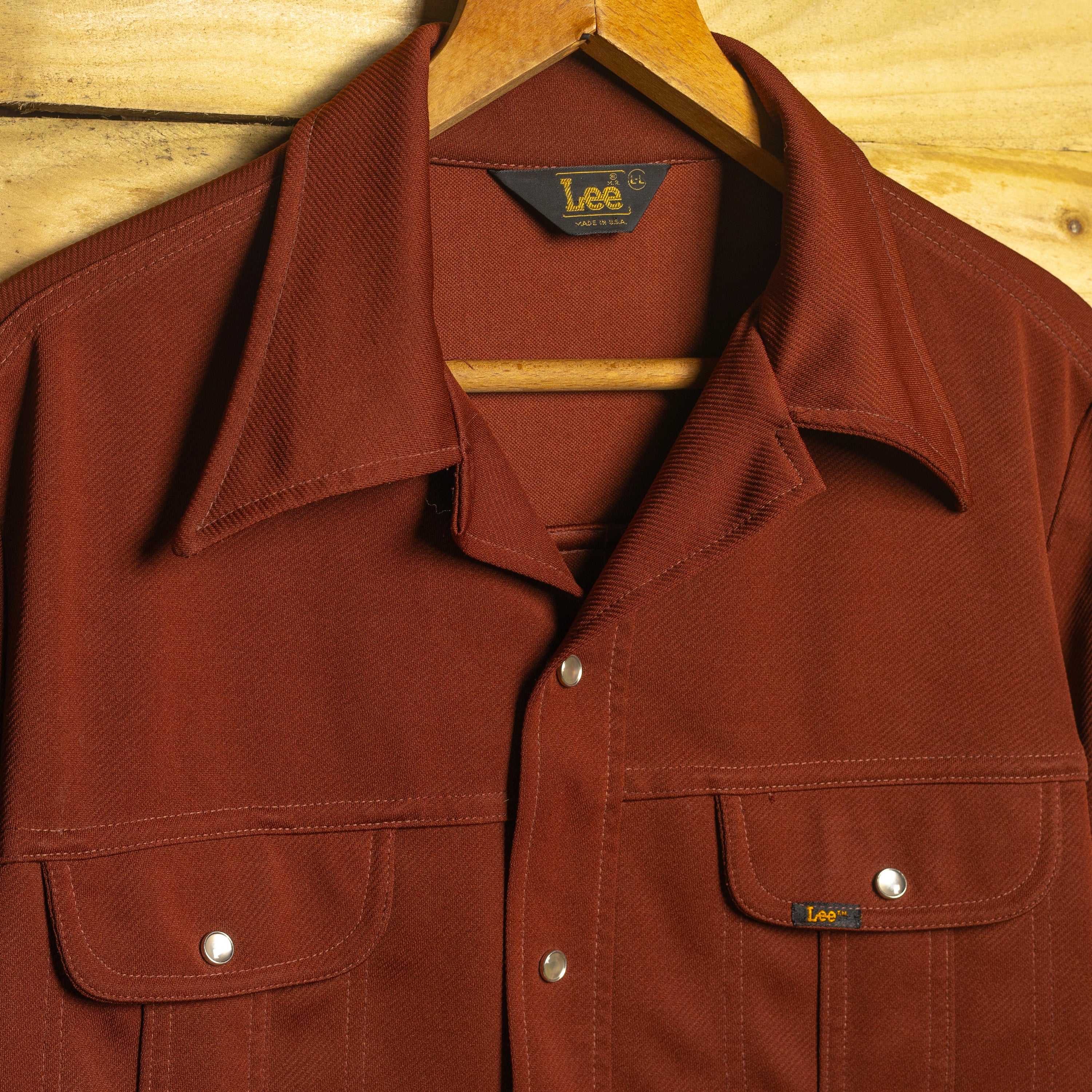 Lee Vintage 1970s Rust Brown Pearl Snap Western Shirt Jacket — Size L