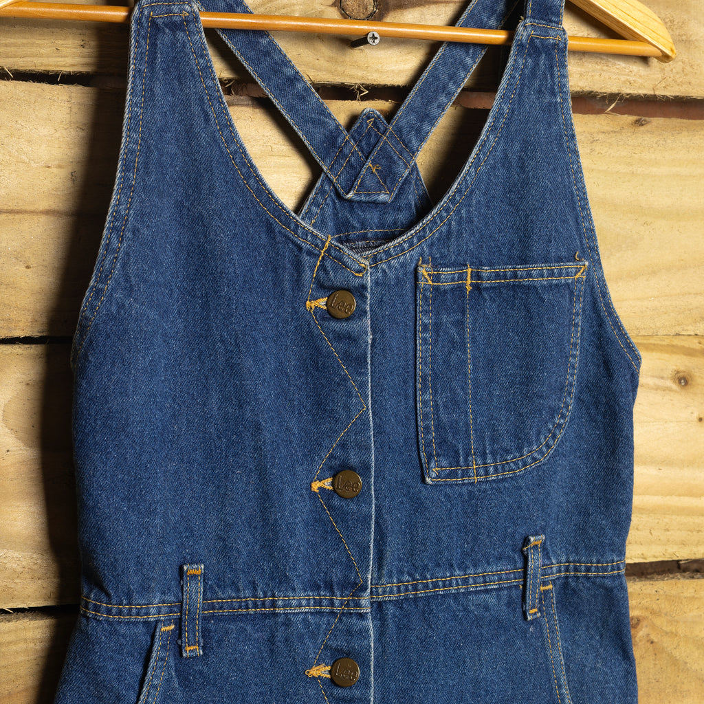 Vintage 90s Lee USA Denim Maxi Dress – Dark Wash Button-Up with Pockets