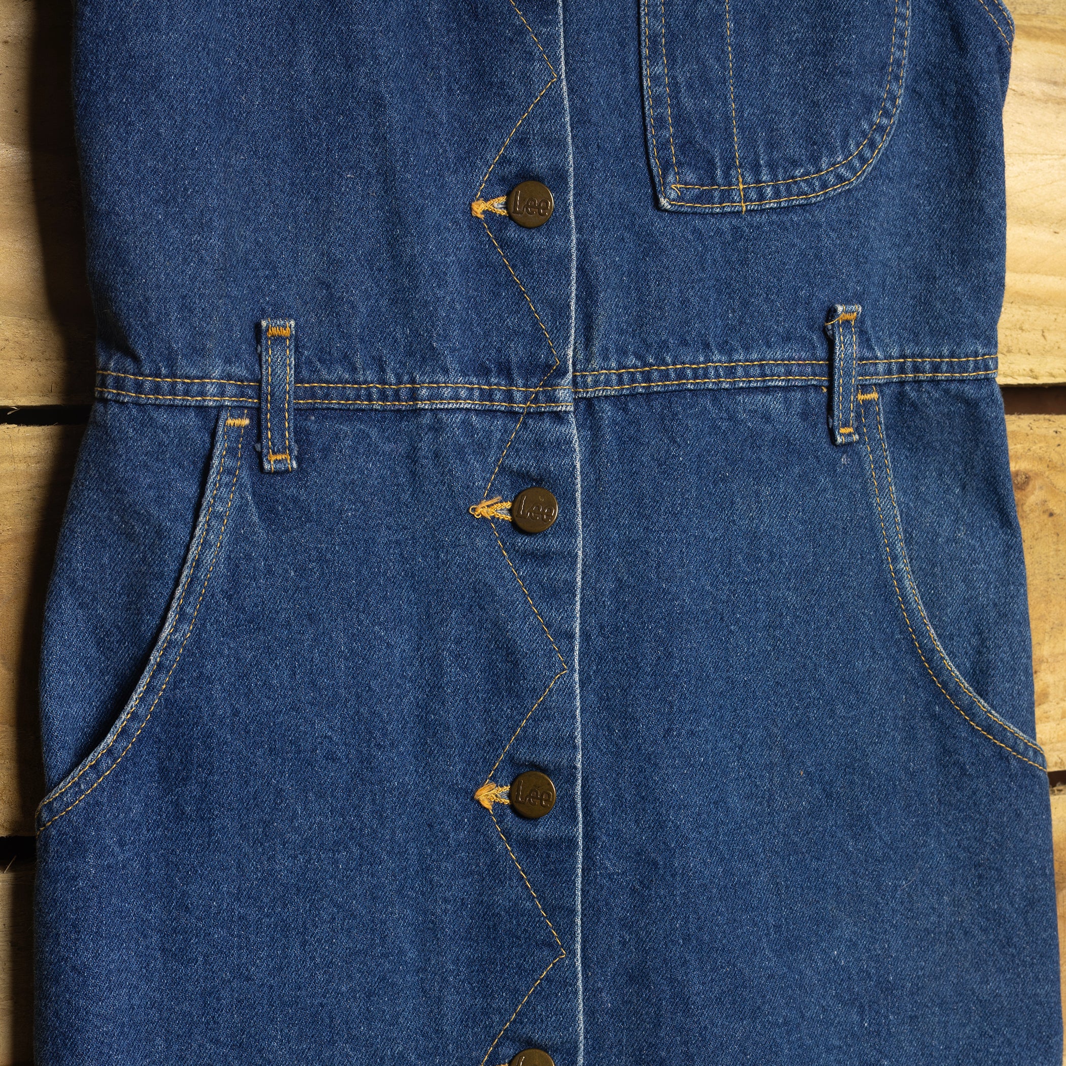 Vintage 90s Lee USA Denim Maxi Dress – Dark Wash Button-Up with Pockets