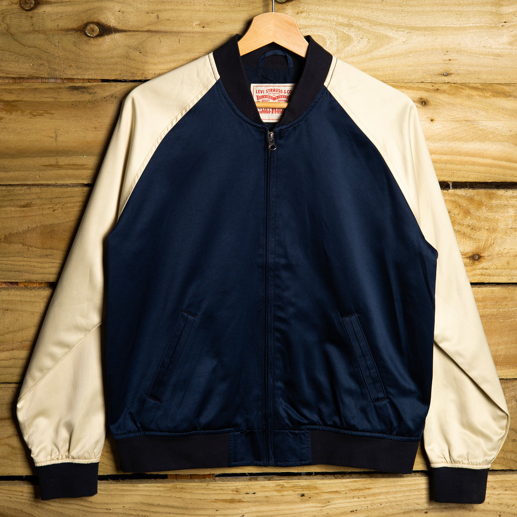 Vintage Levi Strauss Satin Bomber Jacket – Navy & Cream | M