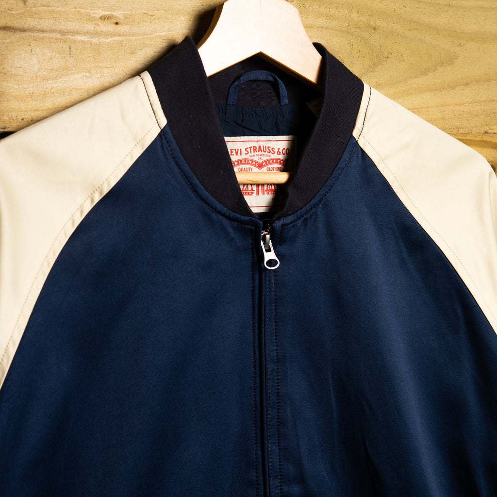 Vintage Levi Strauss Satin Bomber Jacket – Navy & Cream | M