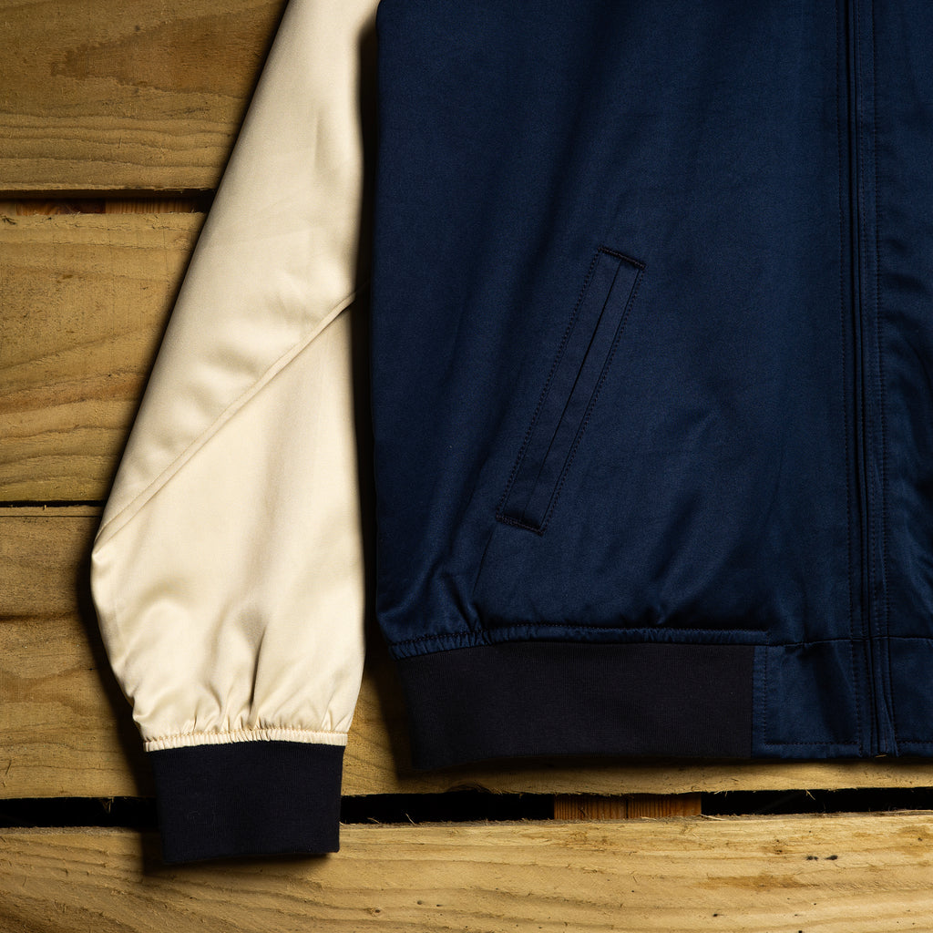 Vintage Levi Strauss Satin Bomber Jacket – Navy & Cream | M